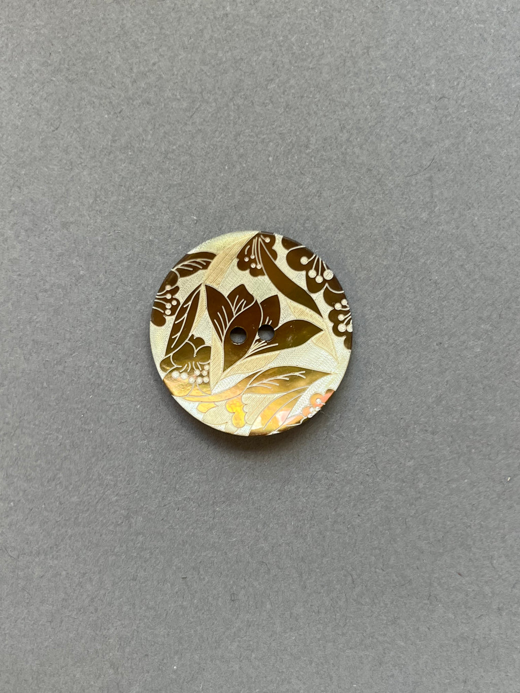 Acoya natural shell bronze etched floral design button SP Haberdashery Auckland NZ
