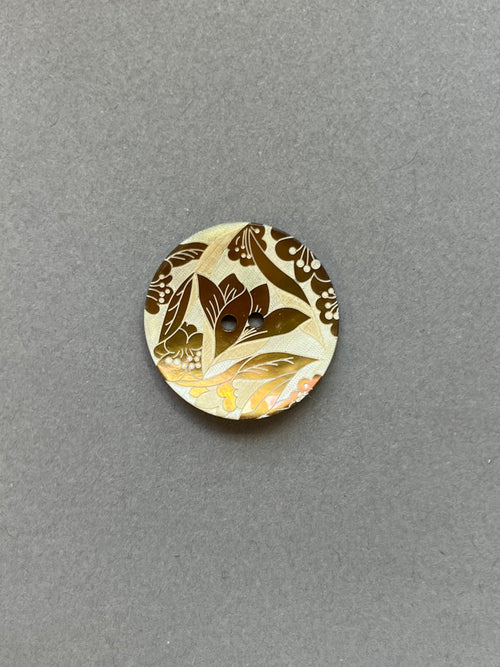 Acoya natural shell bronze etched floral design button SP Haberdashery Auckland NZ