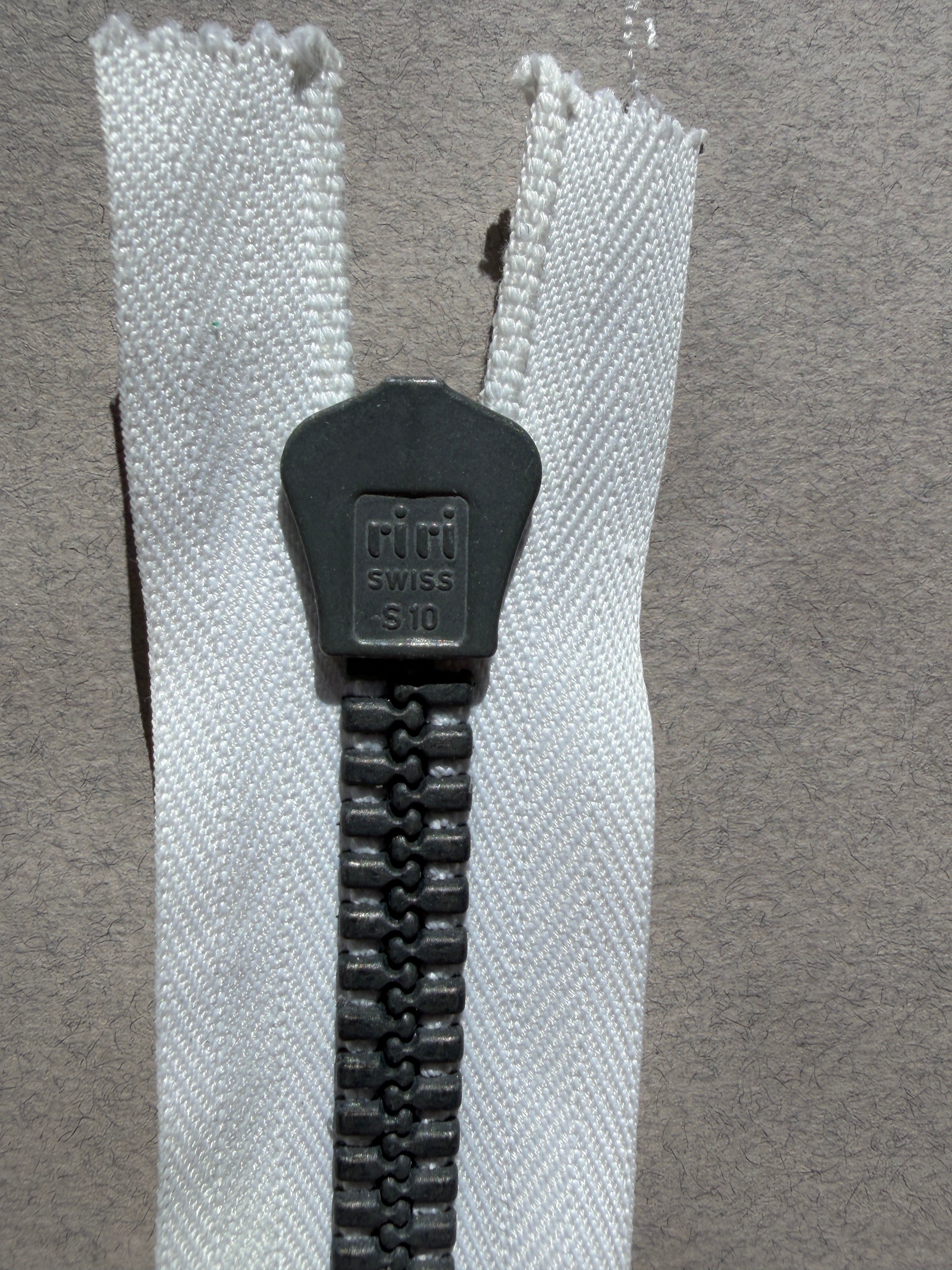 Back view of Riri open end metal white gunmetal zip SP Haberdashery Auckland NZ