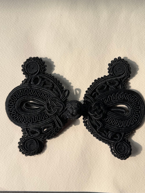 Black Rayon Frog fastener 14cm SP Haberdashery Auckland NZ