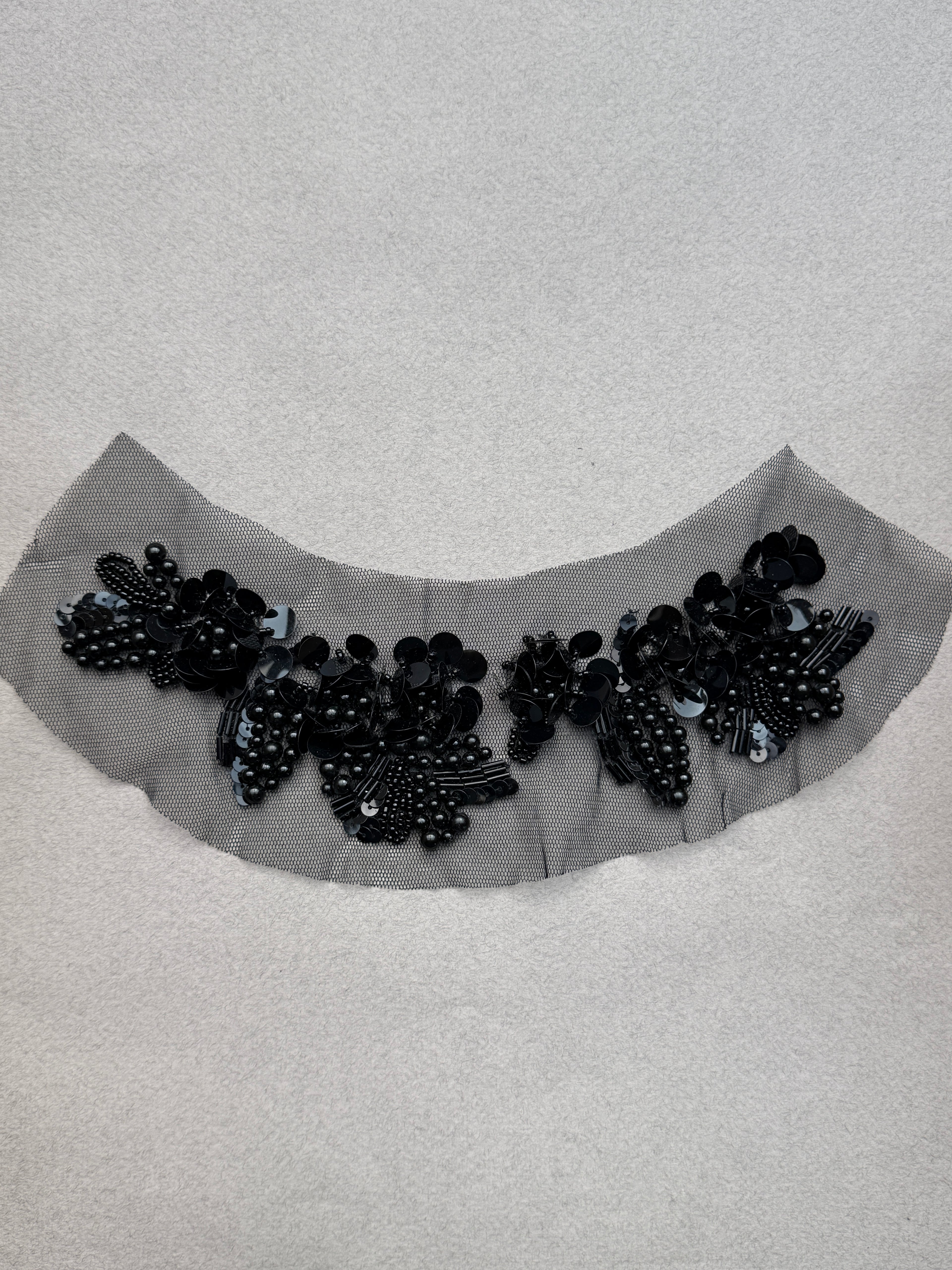 Black sequinsand beads sewn on net applique trim  SP Haberdashery Auckland NZ