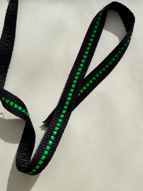 Black woven braid with green 12mm SP Haberdashery Auckland NZ