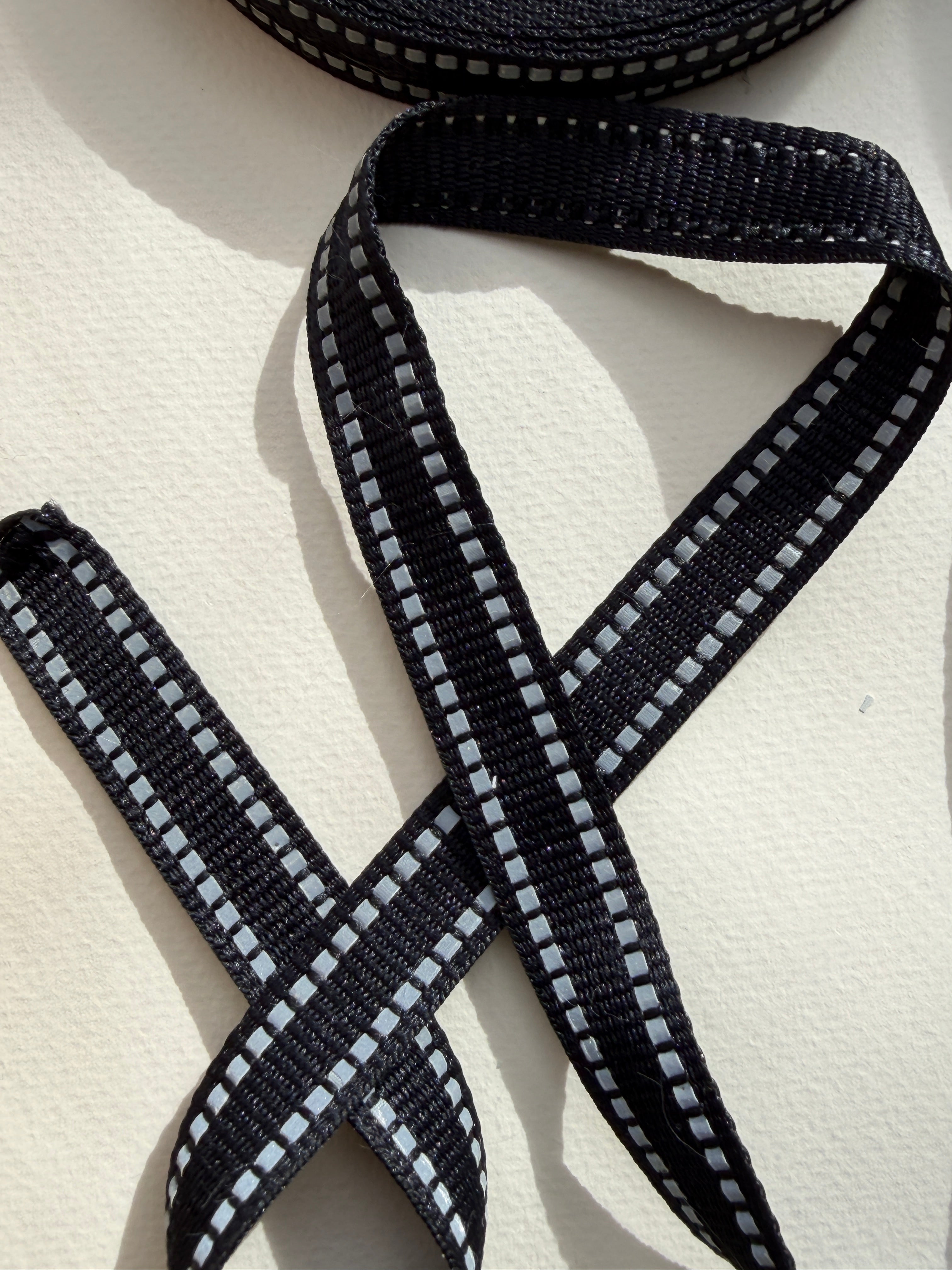 Black woven braid with square white edges 15mm SP Haberdashery Auckland NZ