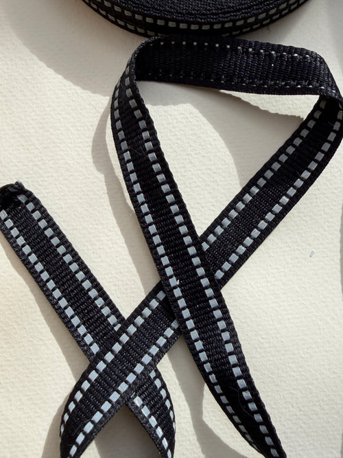 Black woven braid with square white edges 15mm SP Haberdashery Auckland NZ