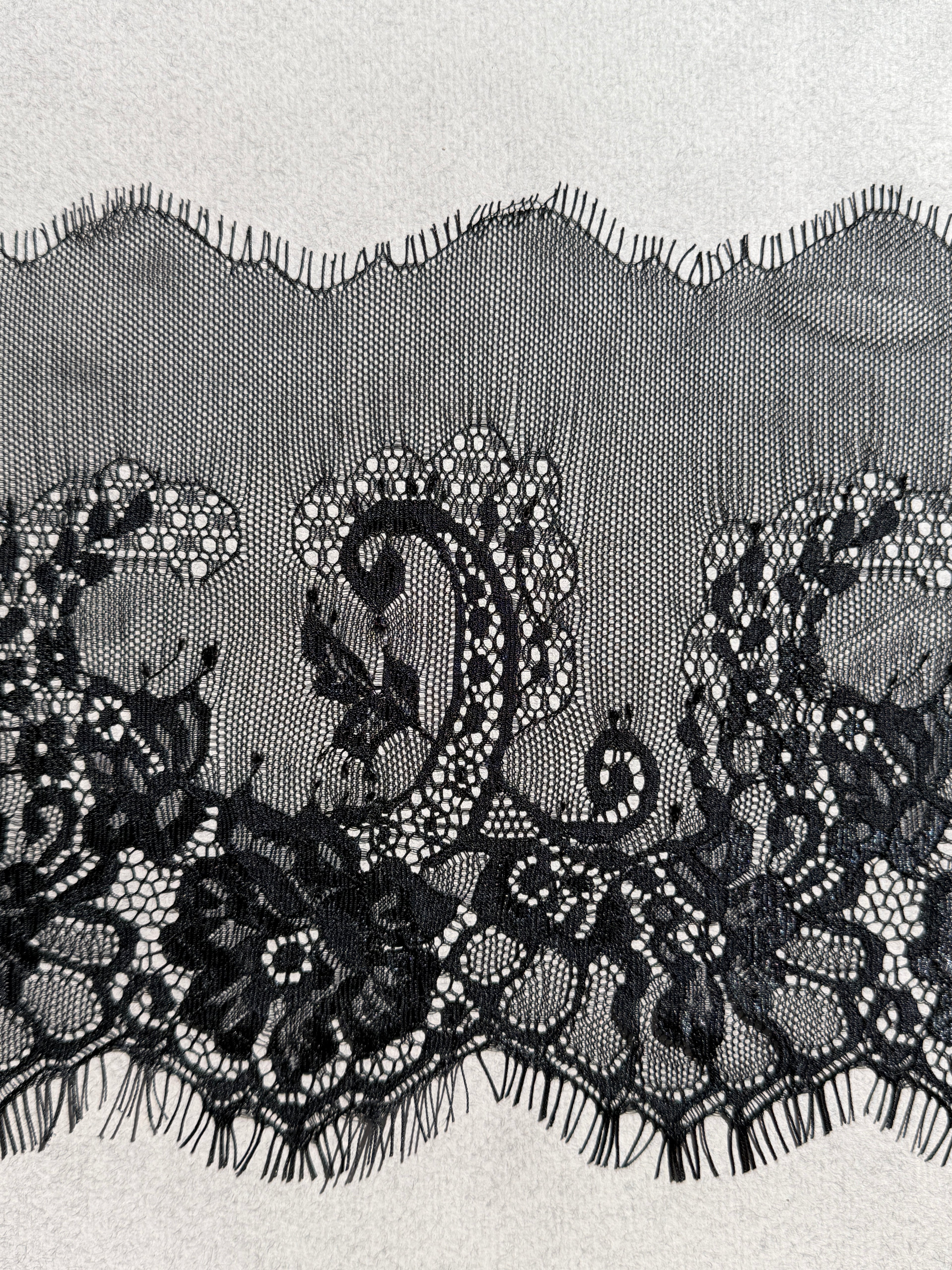Black chantilly  lace trim 150mm wide 3 metre piece P Haberdashery Auckland NZ