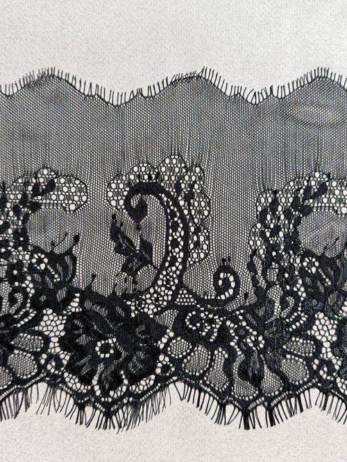 Black chantilly  lace trim 150mm wide 3 metre piece P Haberdashery Auckland NZ