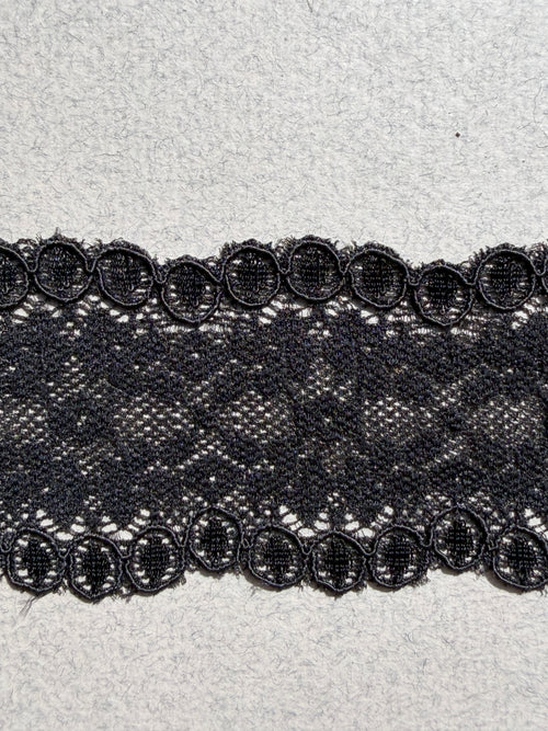 Black elastic  floral scallop edge 50mm wide  SP Haberdashery Auckland NZ