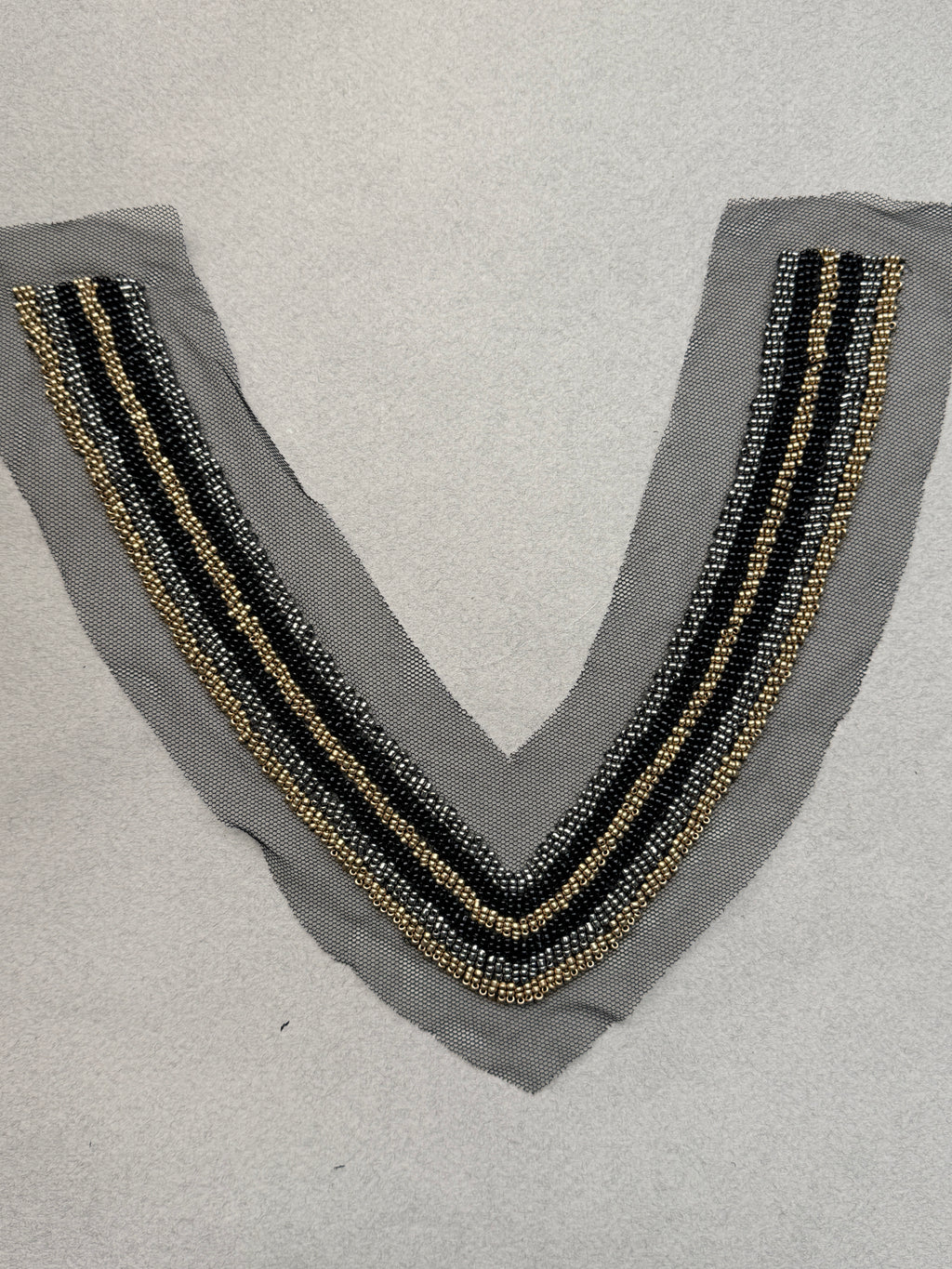 Black gold beaded sewn on net neckline trim SP Haberdashery Auckland NZ