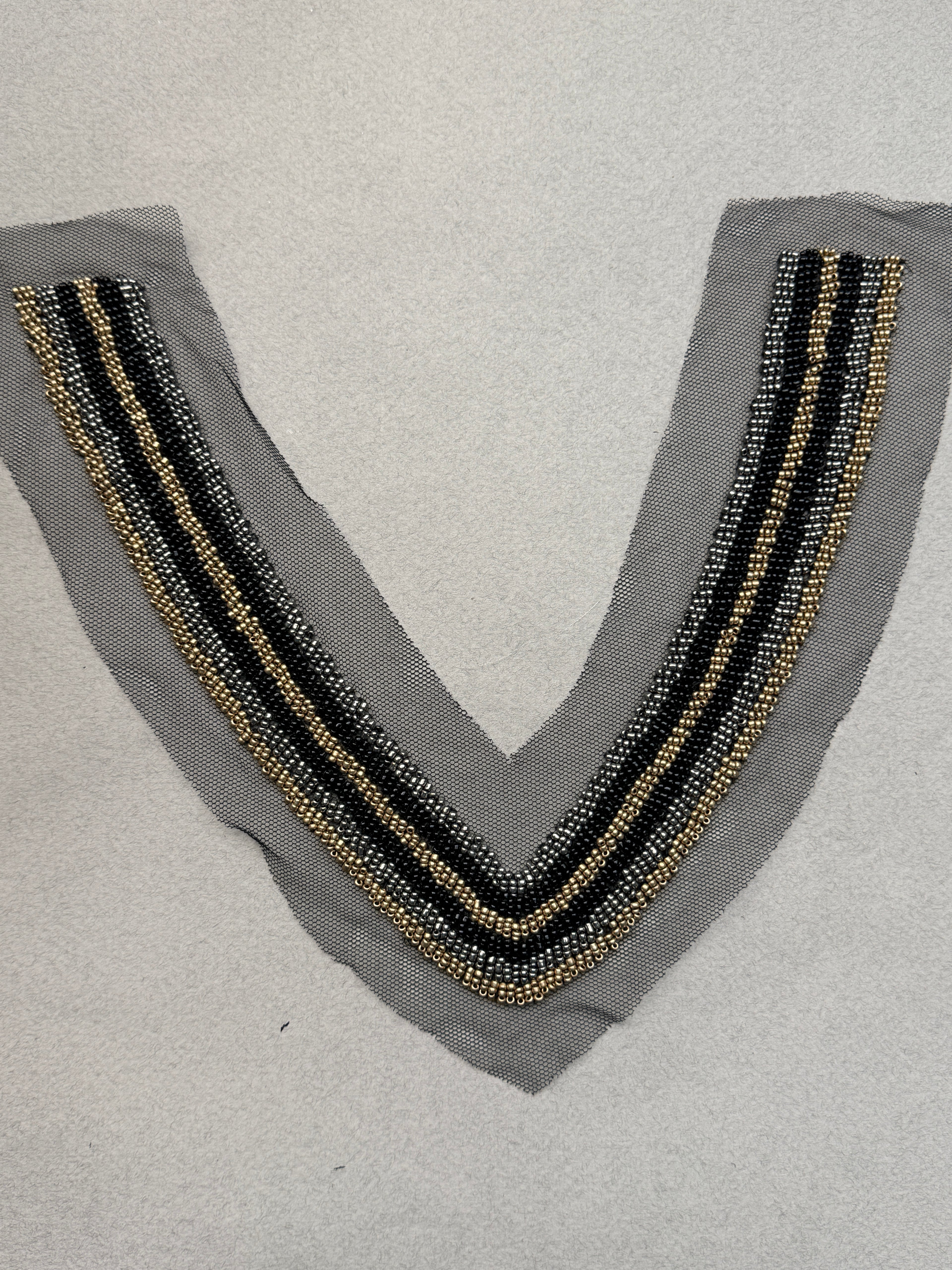 Black gold beaded sewn on net neckline trim SP Haberdashery Auckland NZ