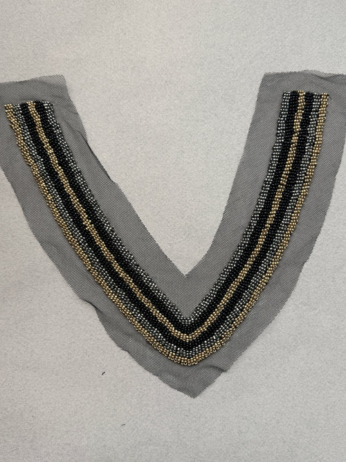 Black gold beaded sewn on net neckline trim SP Haberdashery Auckland NZ