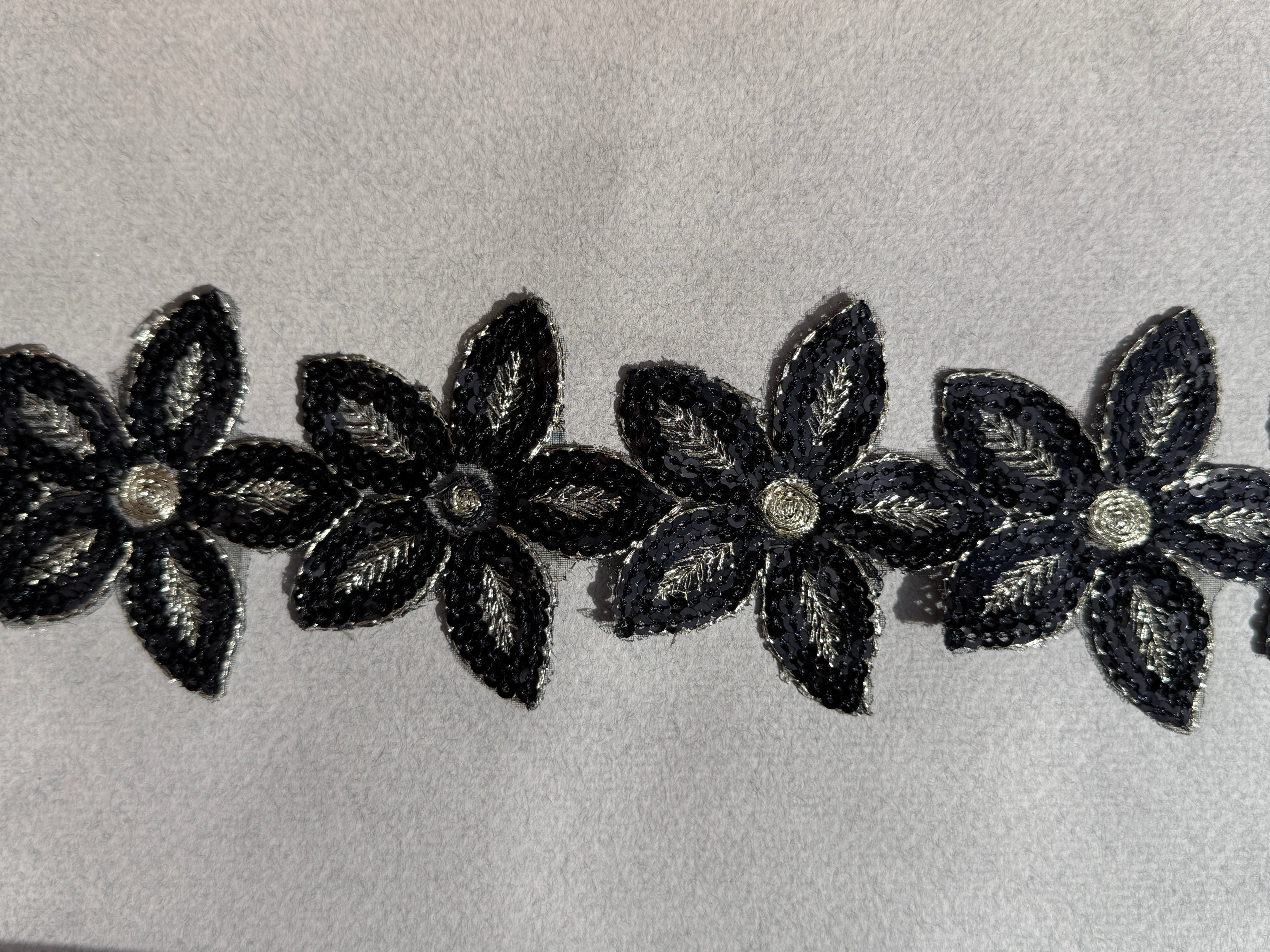 Black floral trim with gold and sequins 60mm SP Haberdashery Auckland NZ