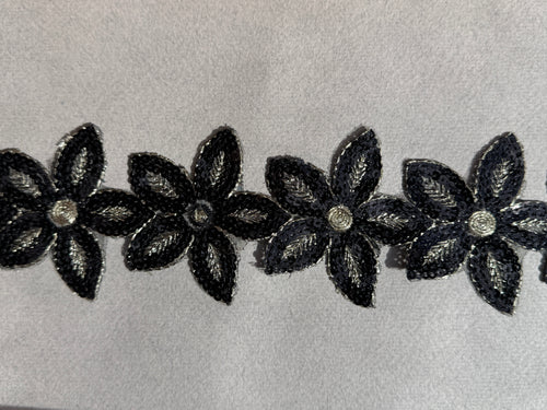 Black floral trim with gold and sequins 60mm SP Haberdashery Auckland NZ