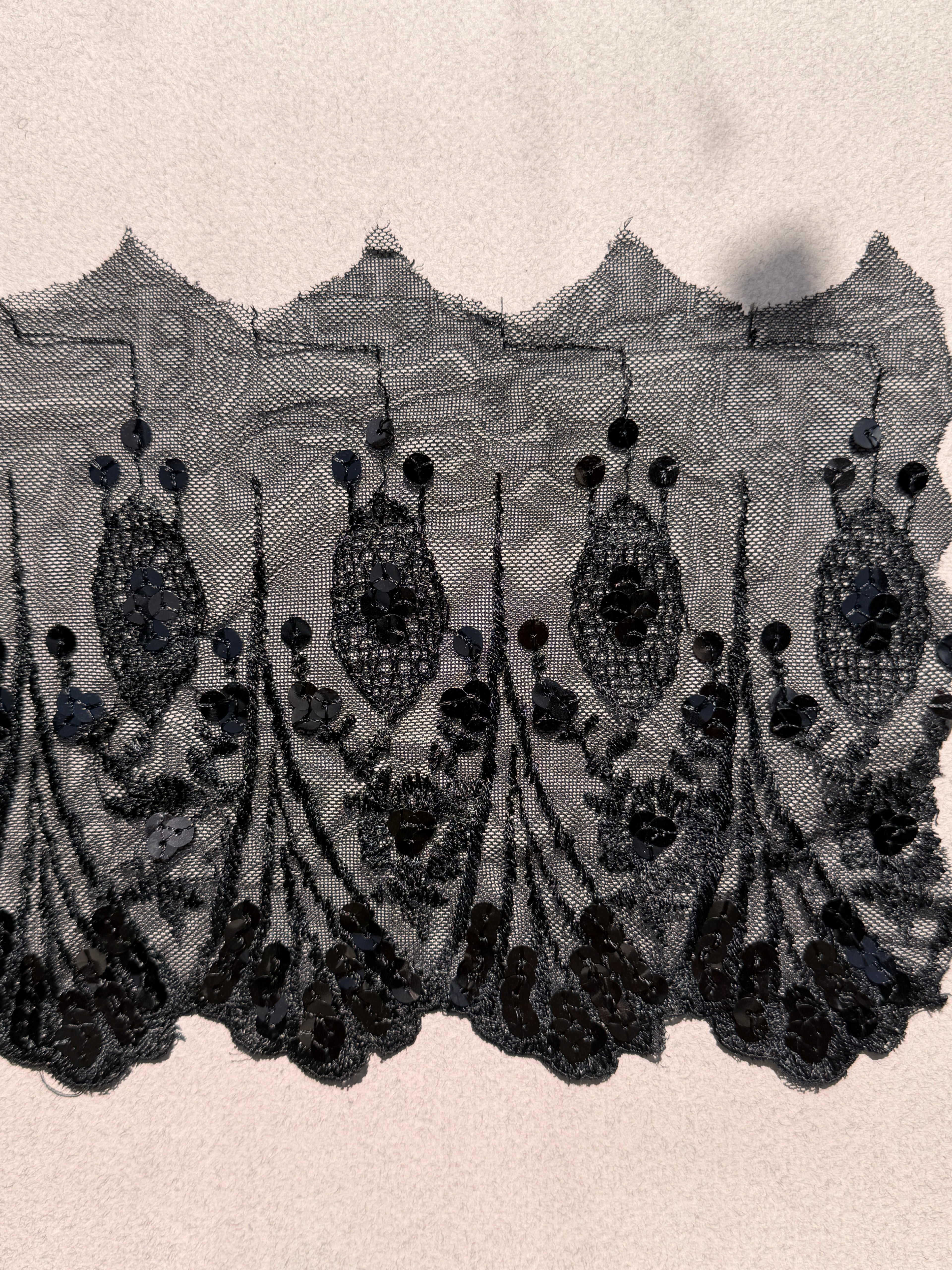 Black Lace trim with sequins 170mm wide SP Haberdashery Auckland NZ