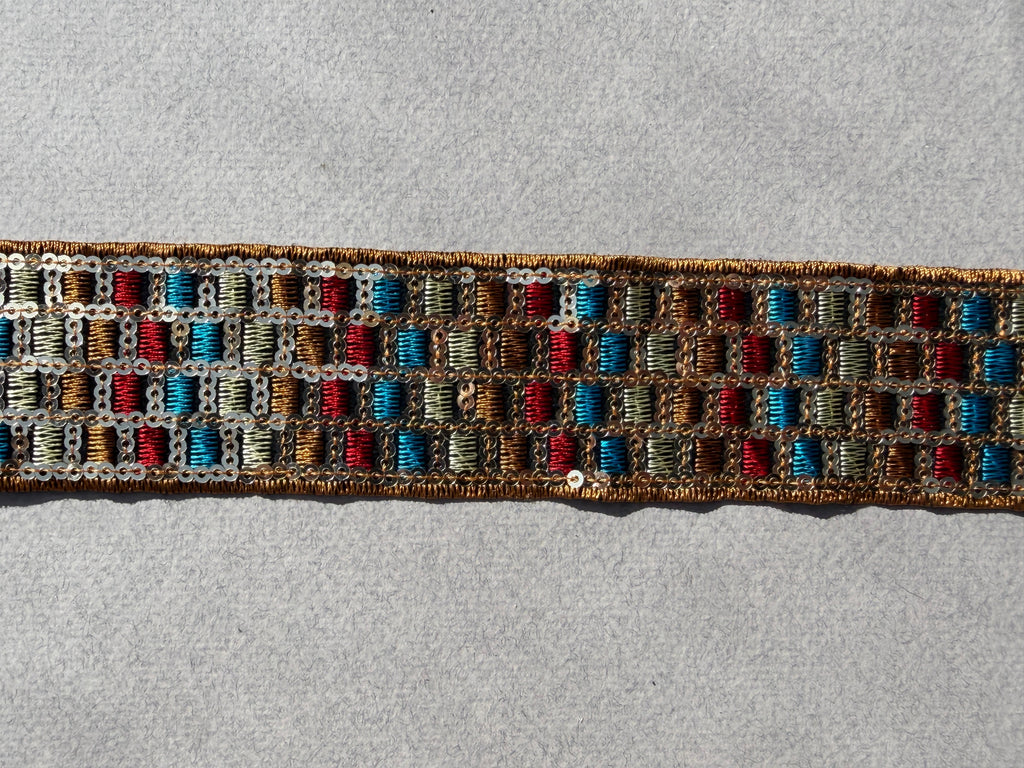Bronze edged trim with sequins and colour 40mm SP Haberdashery Auckland NZ