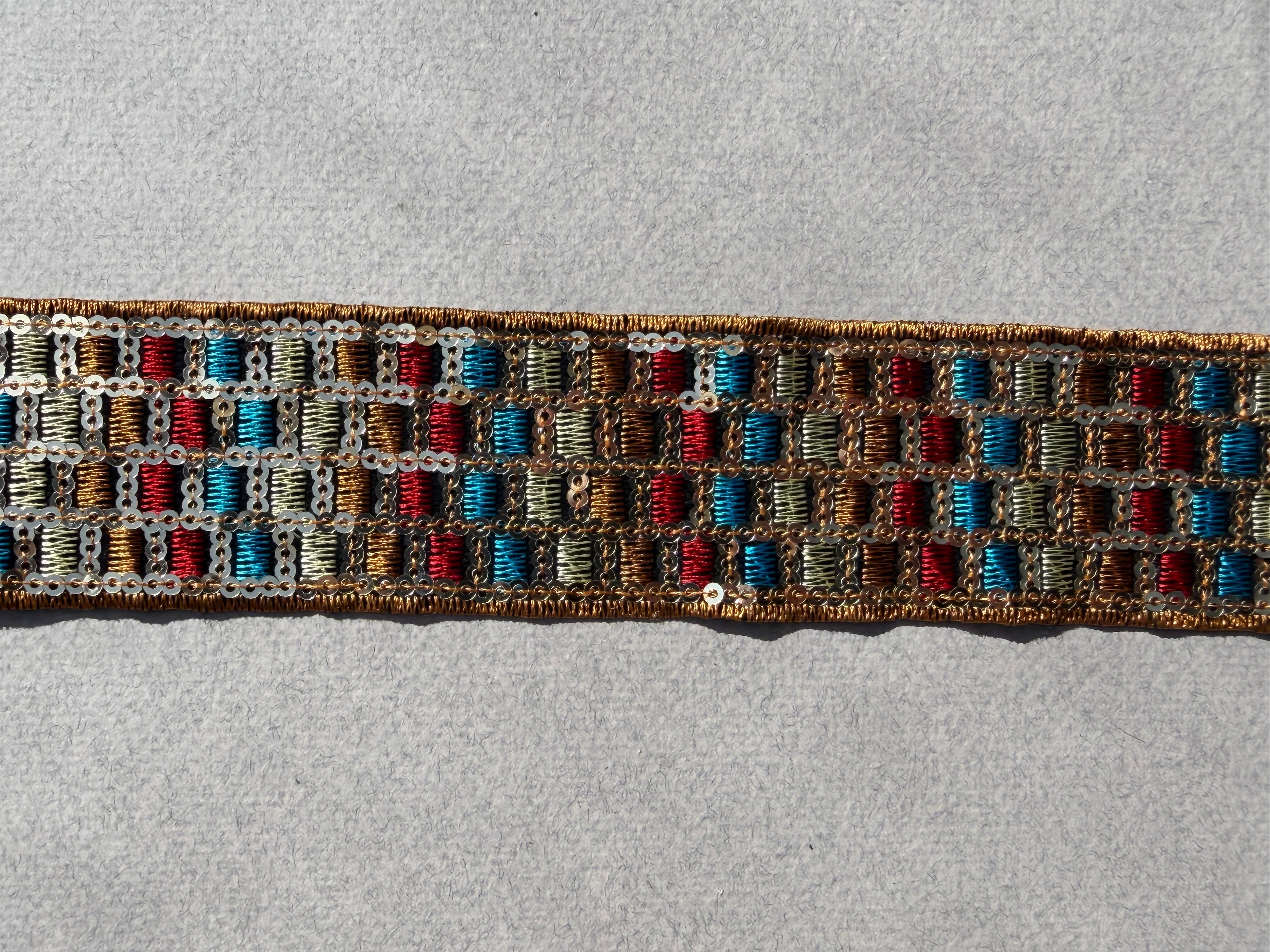 Bronze edged trim with sequins and colour 40mm SP Haberdashery Auckland NZ