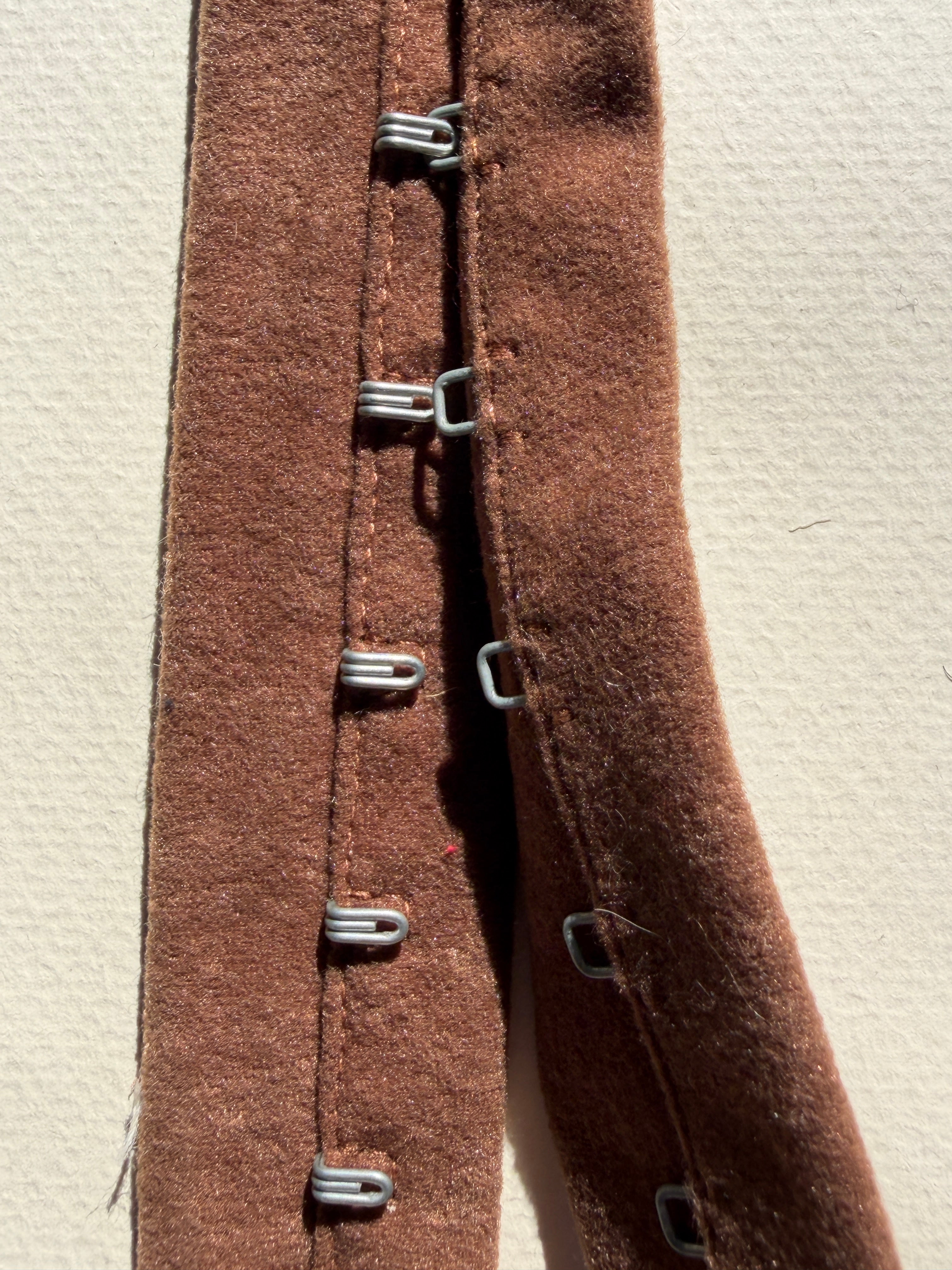 Brown suede hook and eye tape P Haberdashery Auckland NZ