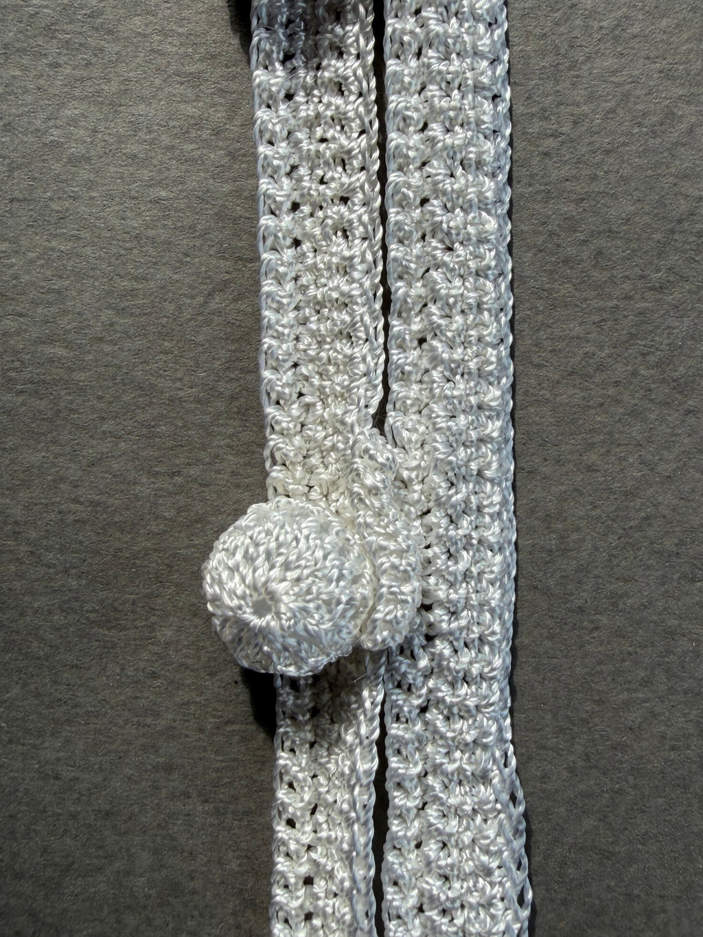 Close up white crochet button tape 20mm  SP Haberdashery Auckland NZ