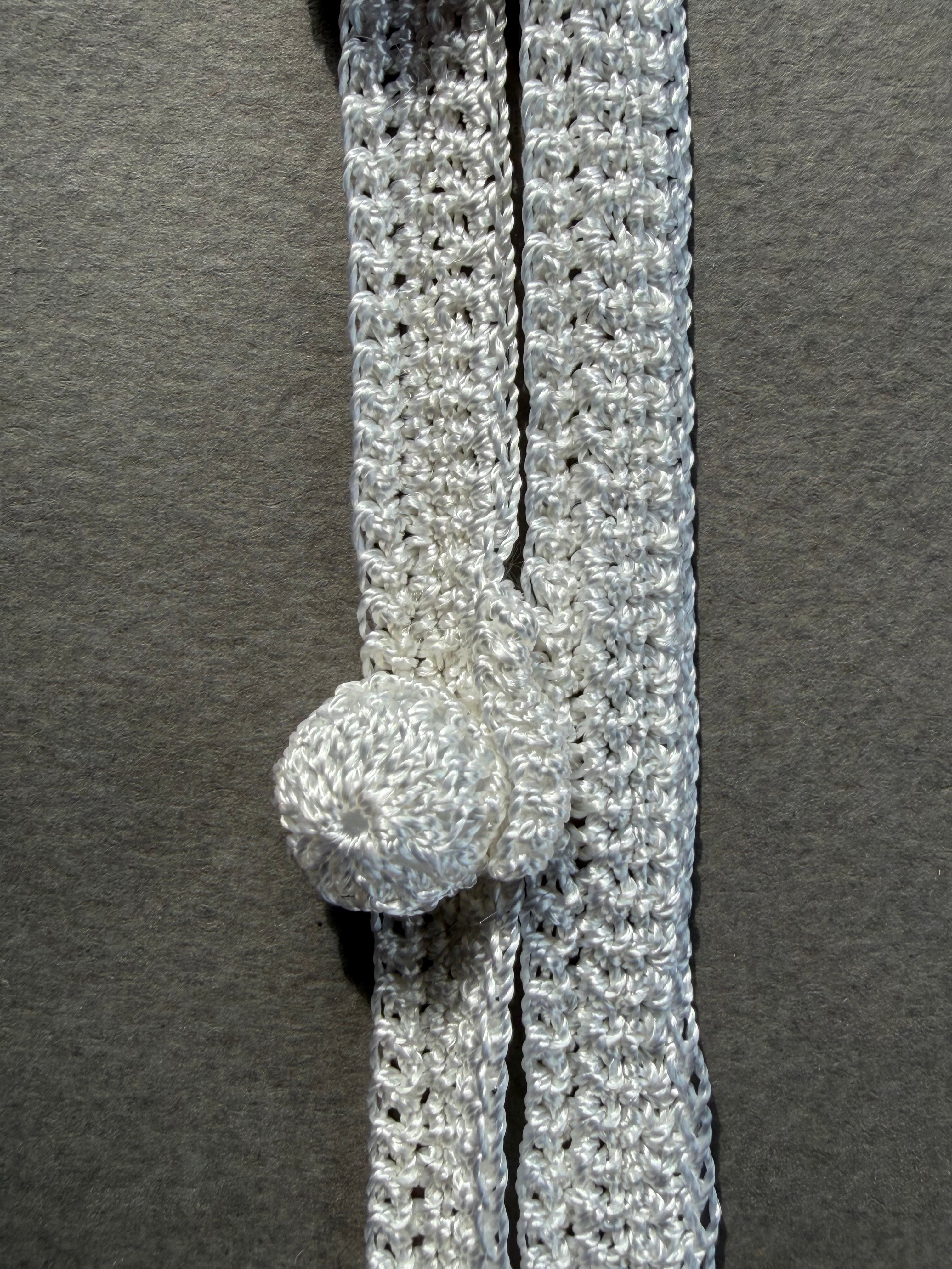 Close up white crochet button tape 20mm  SP Haberdashery Auckland NZ