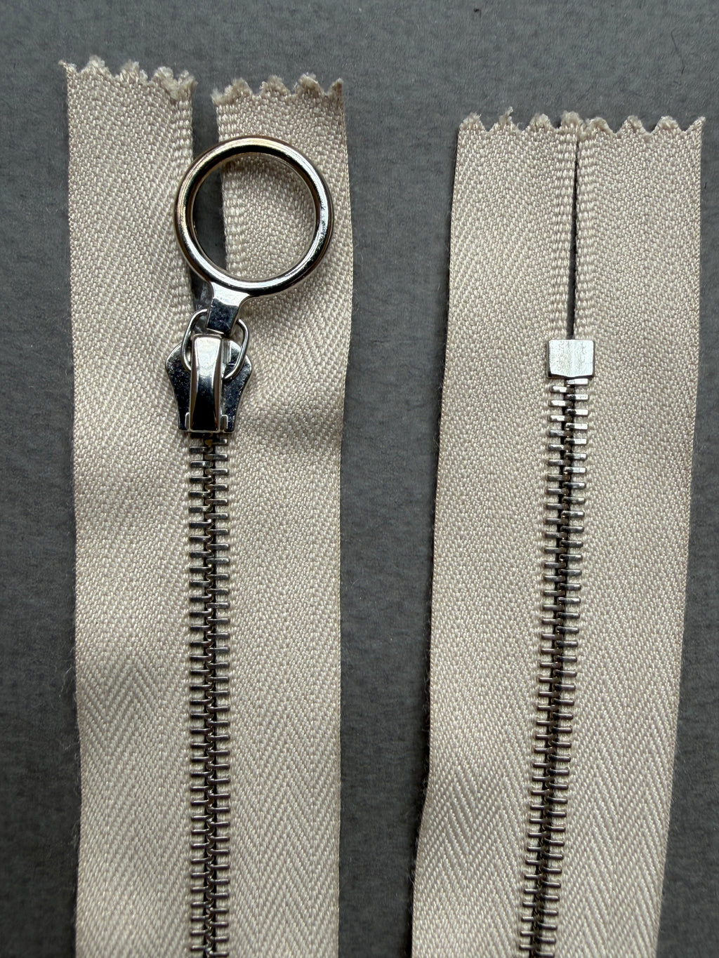 Close up of Riri  closed end metal zip 60cm ring puller SP Haberdashery Auckland NZ