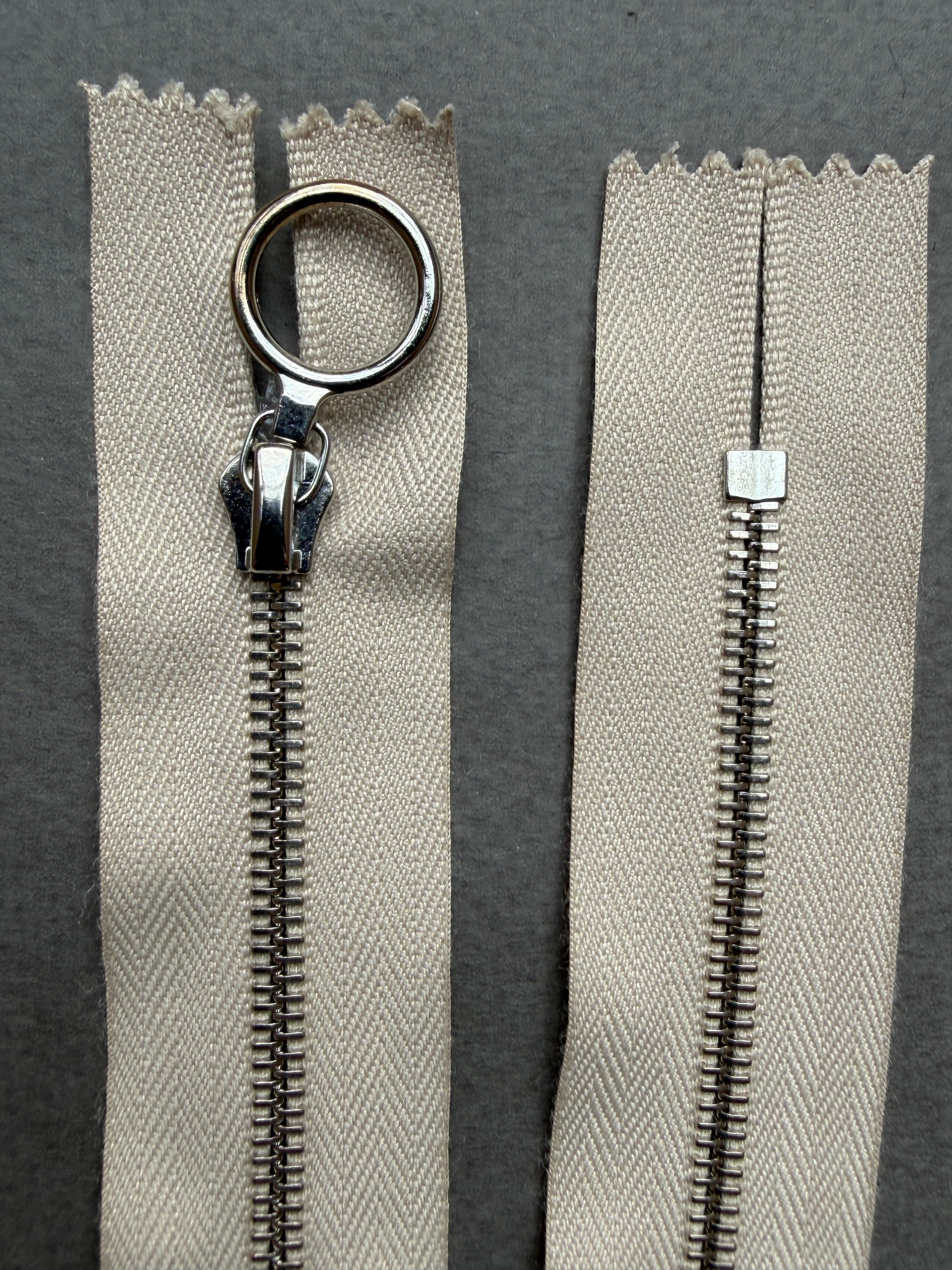 Close up of Riri  closed end metal zip 60cm ring puller SP Haberdashery Auckland NZ