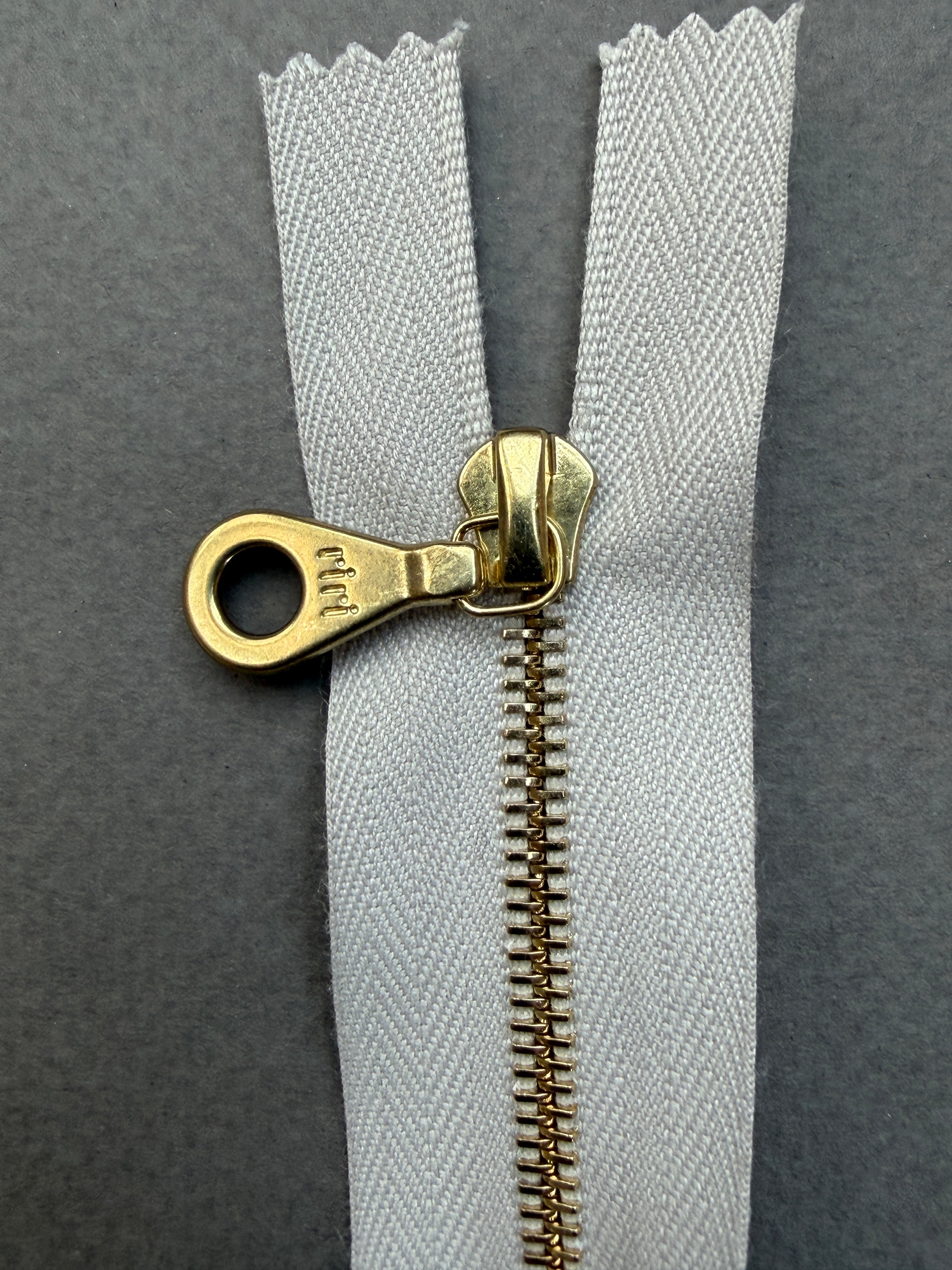 Close up Riri closed end  metal beige gold zip 55cm SP Haberdashery Auckland NZ