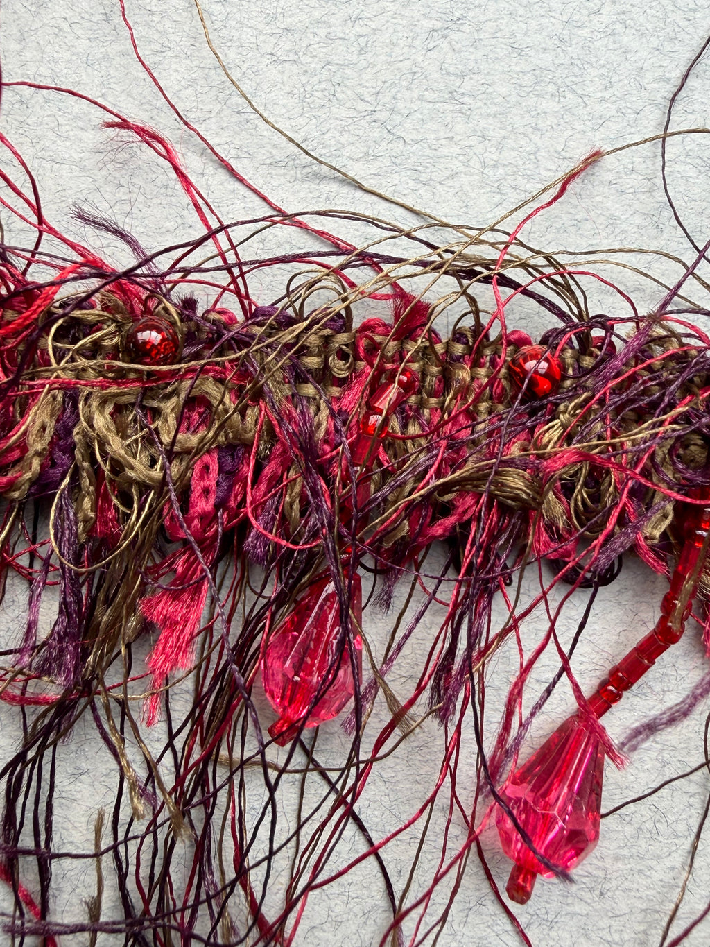 Close up Red eyelash trim with beads SP Haberdashery Auckland NZ