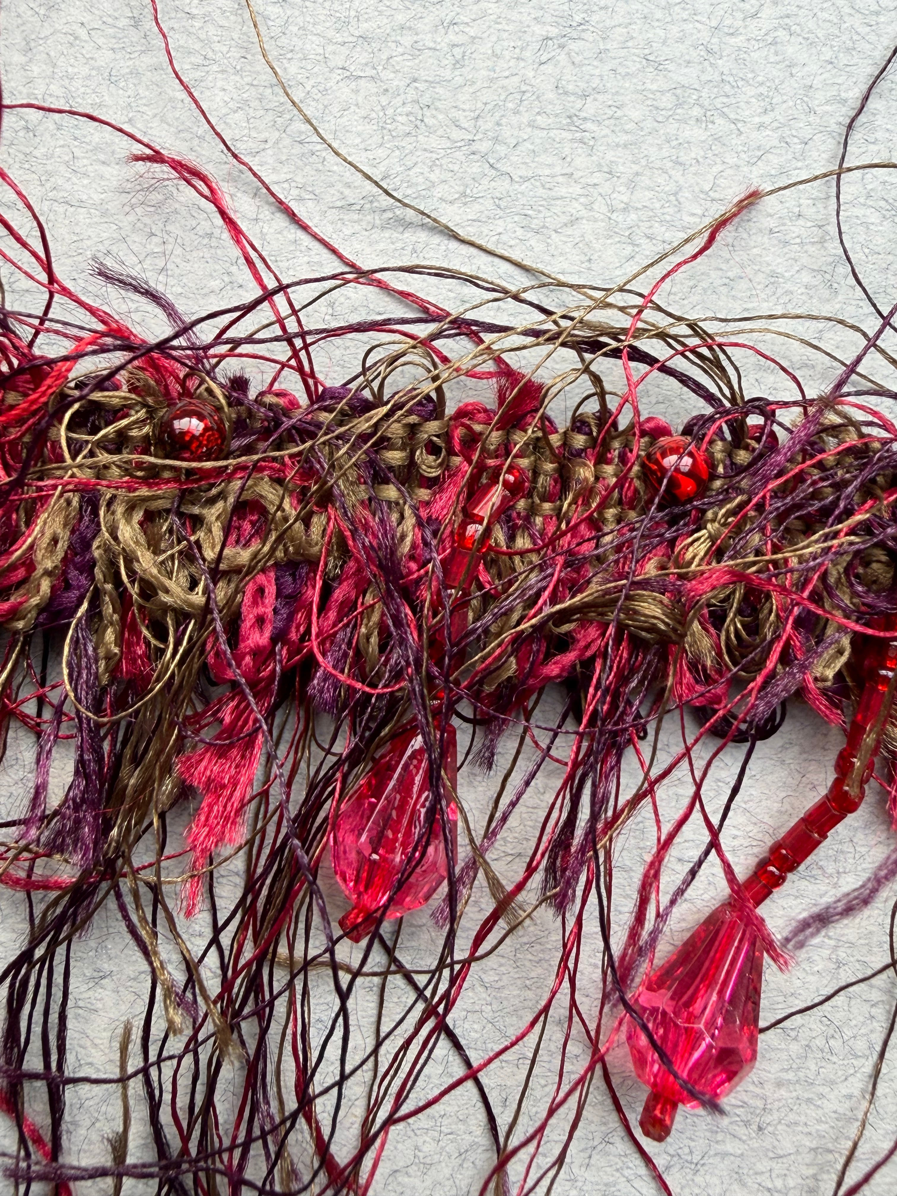 Close up Red eyelash trim with beads SP Haberdashery Auckland NZ