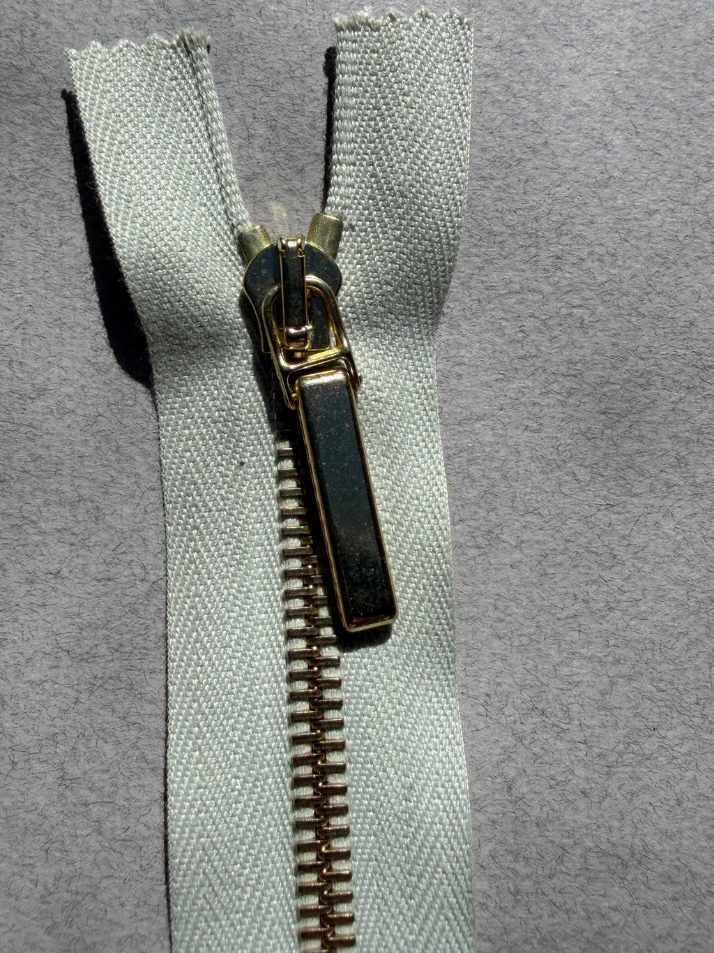 Close up Riri closed end metal, beige gold 35cm zip SP Haberdashery Auckland NZ