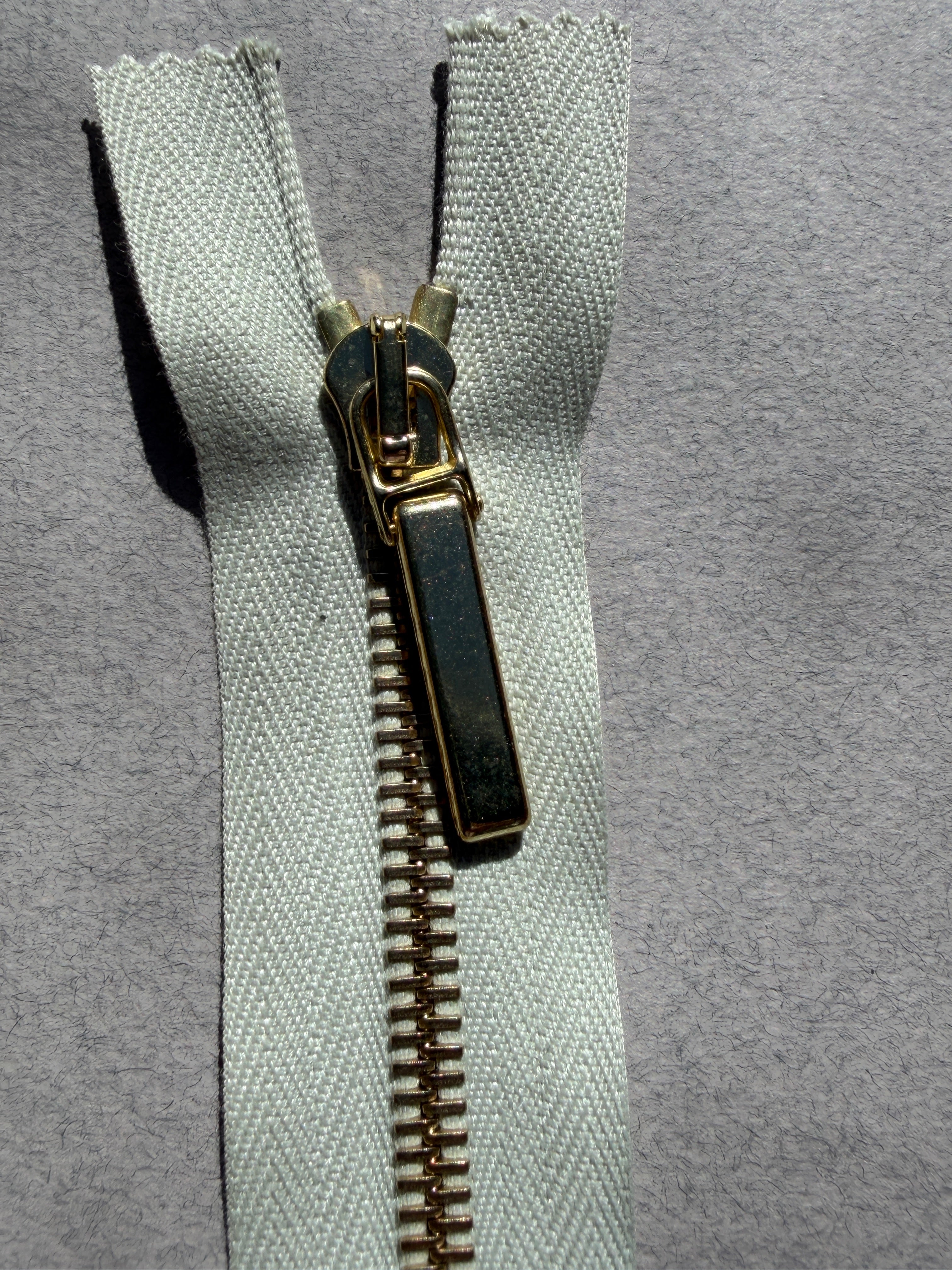 Close up Riri closed end metal, beige gold 35cm zip SP Haberdashery Auckland NZ