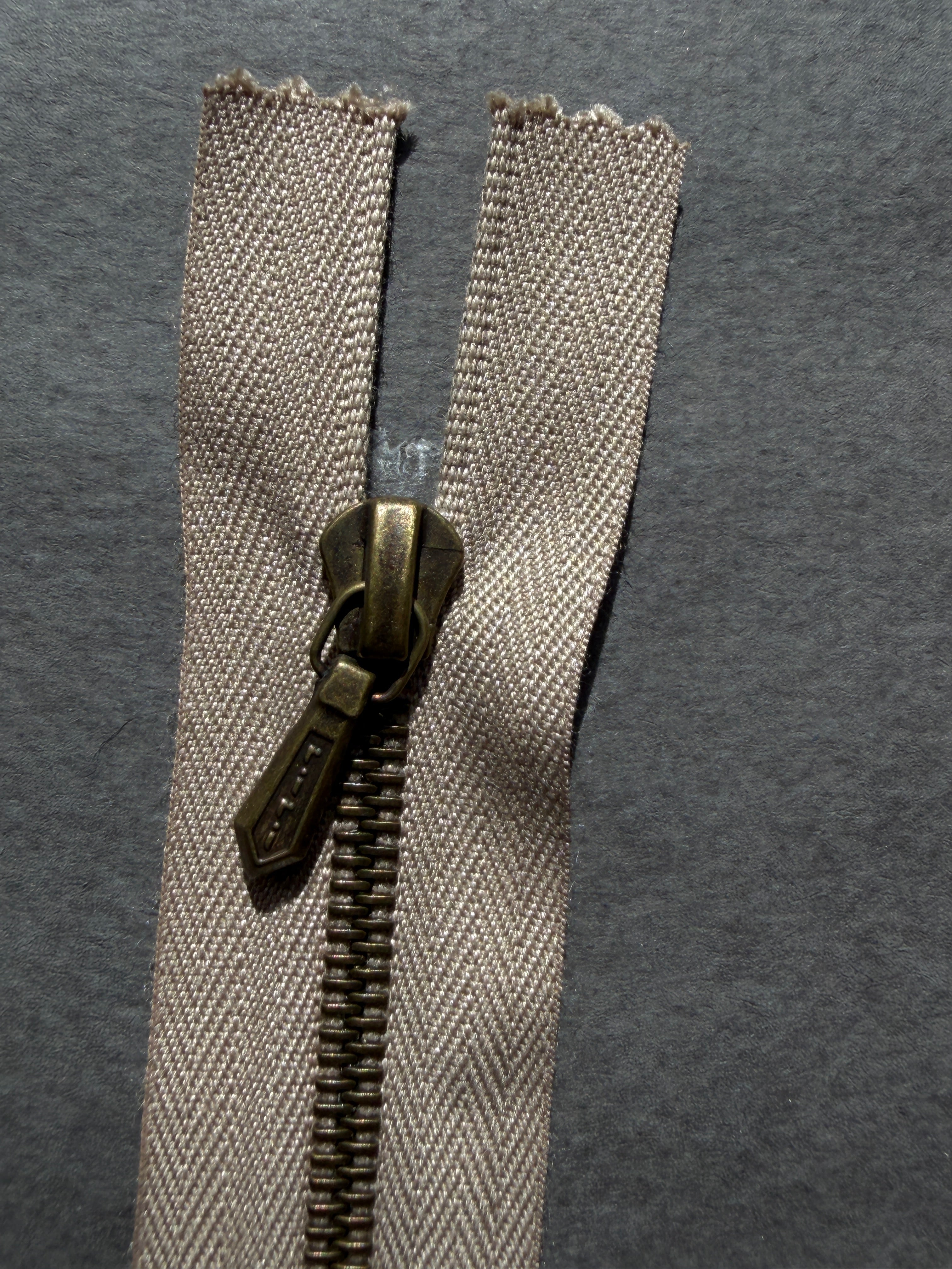 Close up Riri closed end metal zip  Antique brass chain 20cm SP Haberdashery Auckland NZ