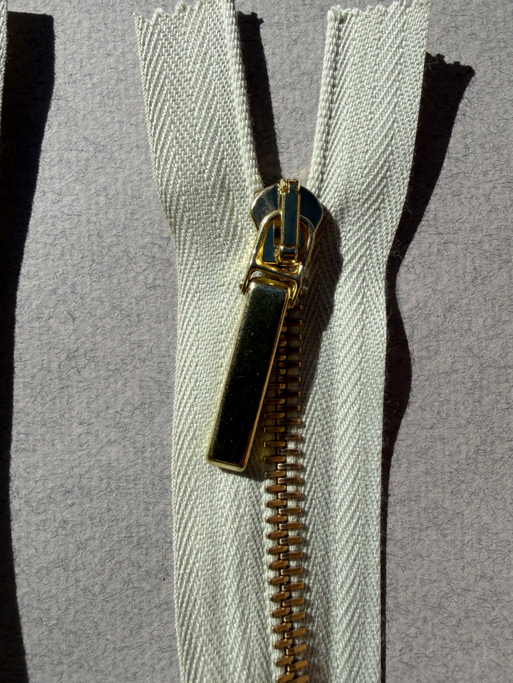 Close up Riri open end gold metal zip 38cm SP Haberdashery Auckland NZ