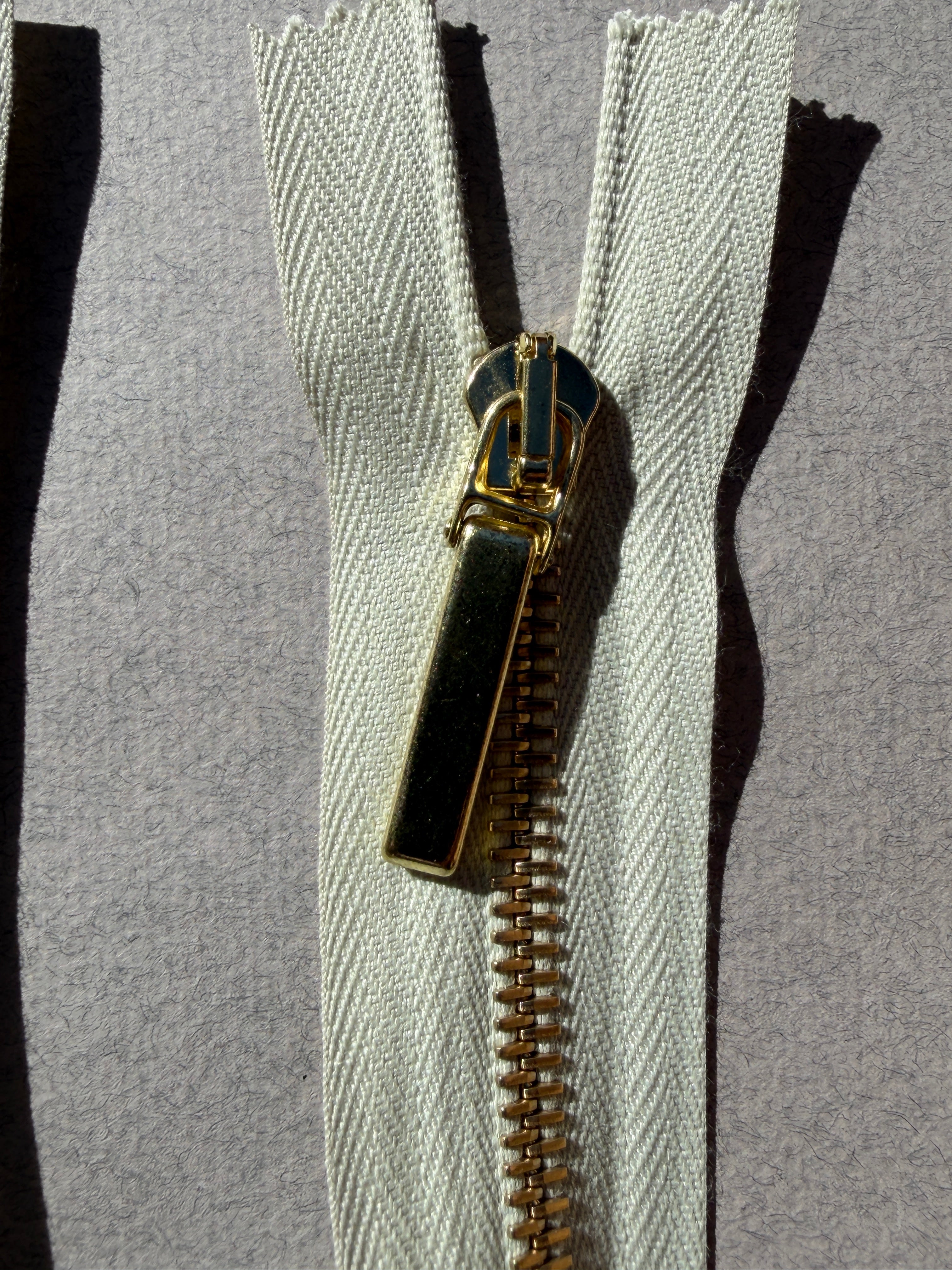 Close up Riri open end gold metal zip 38cm SP Haberdashery Auckland NZ