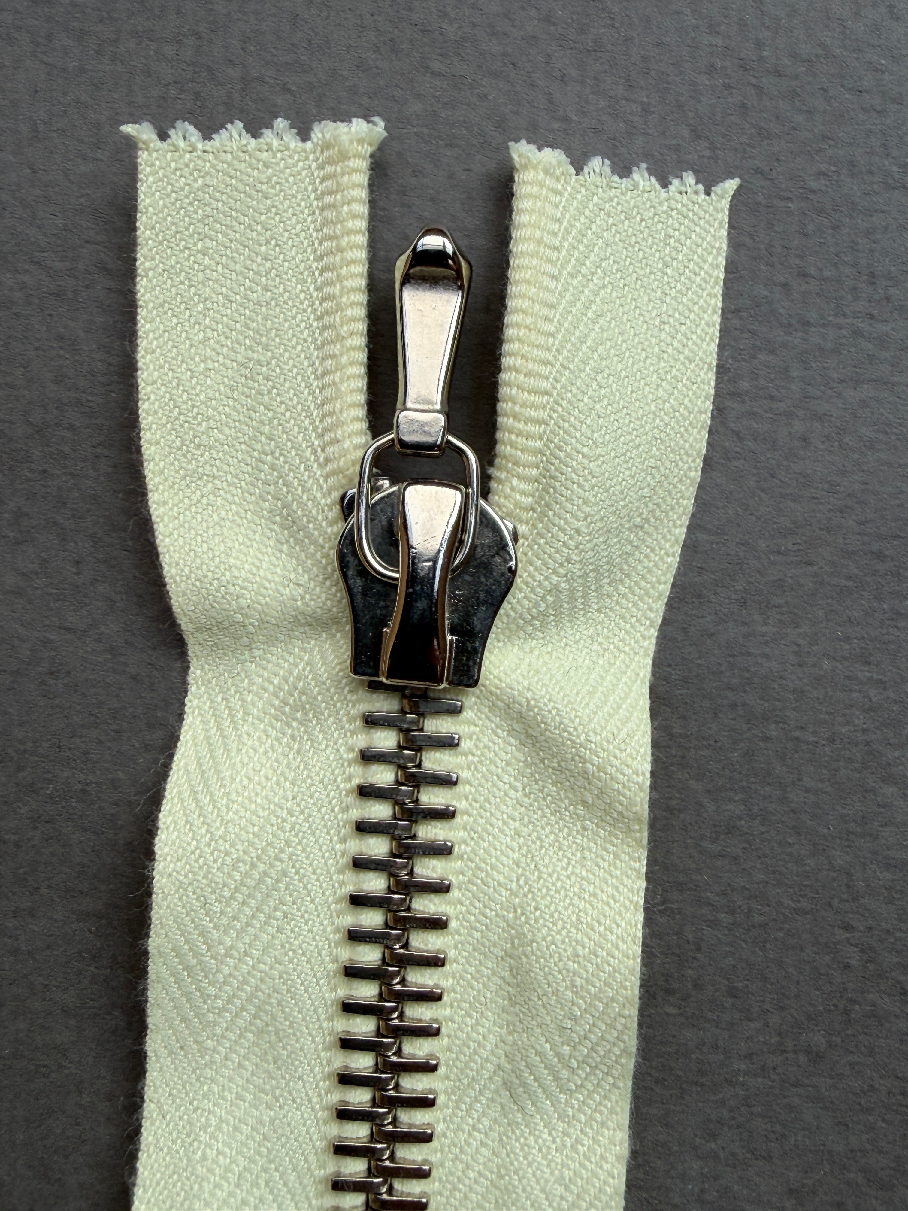 Close up Riri open end metal zip pale yellow silver 19cm SP Haberdashery Auckland NZ