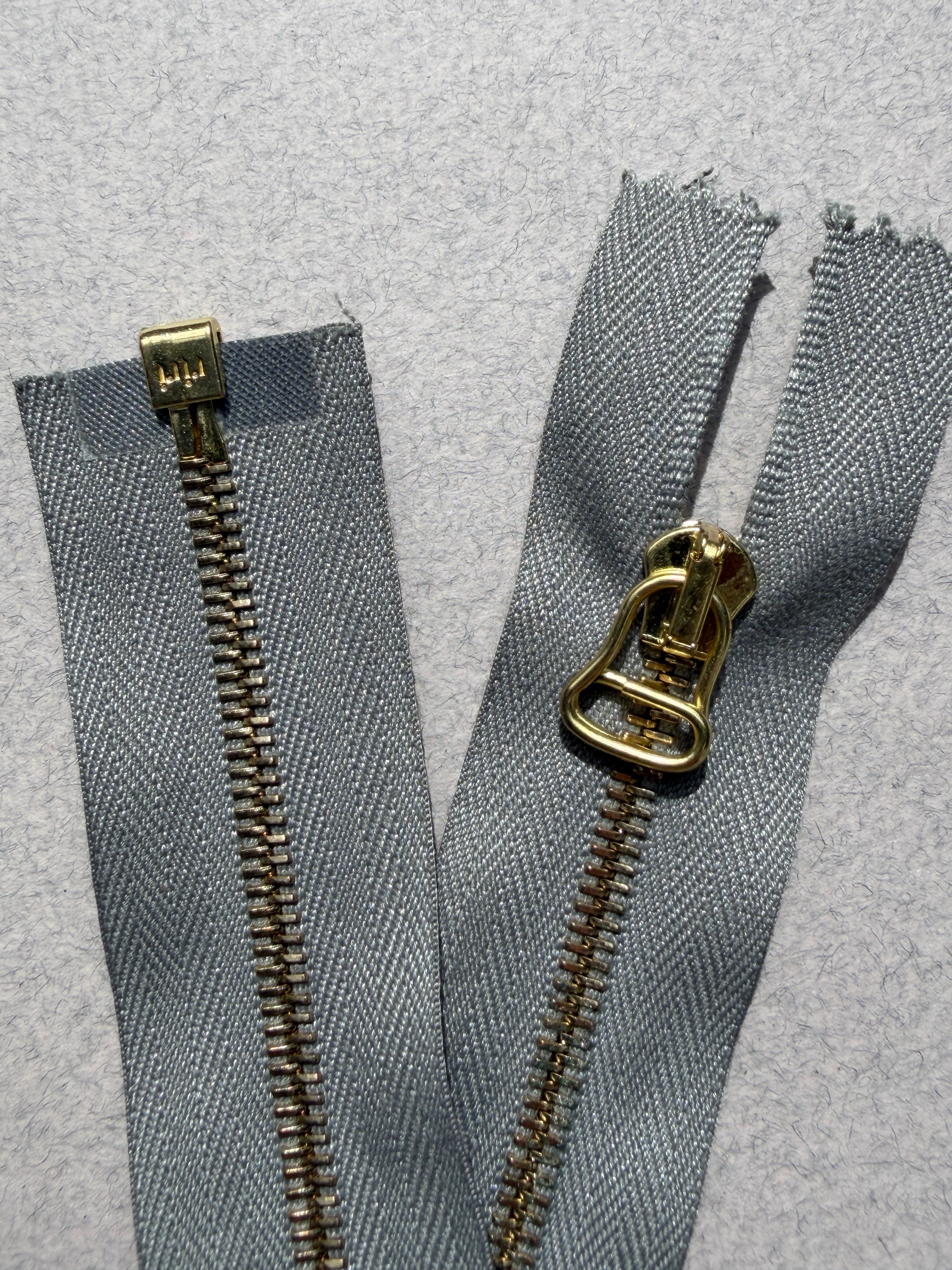 Close up Riri open end metal grey gold zip 65cm SP Haberdashery Auckland NZ