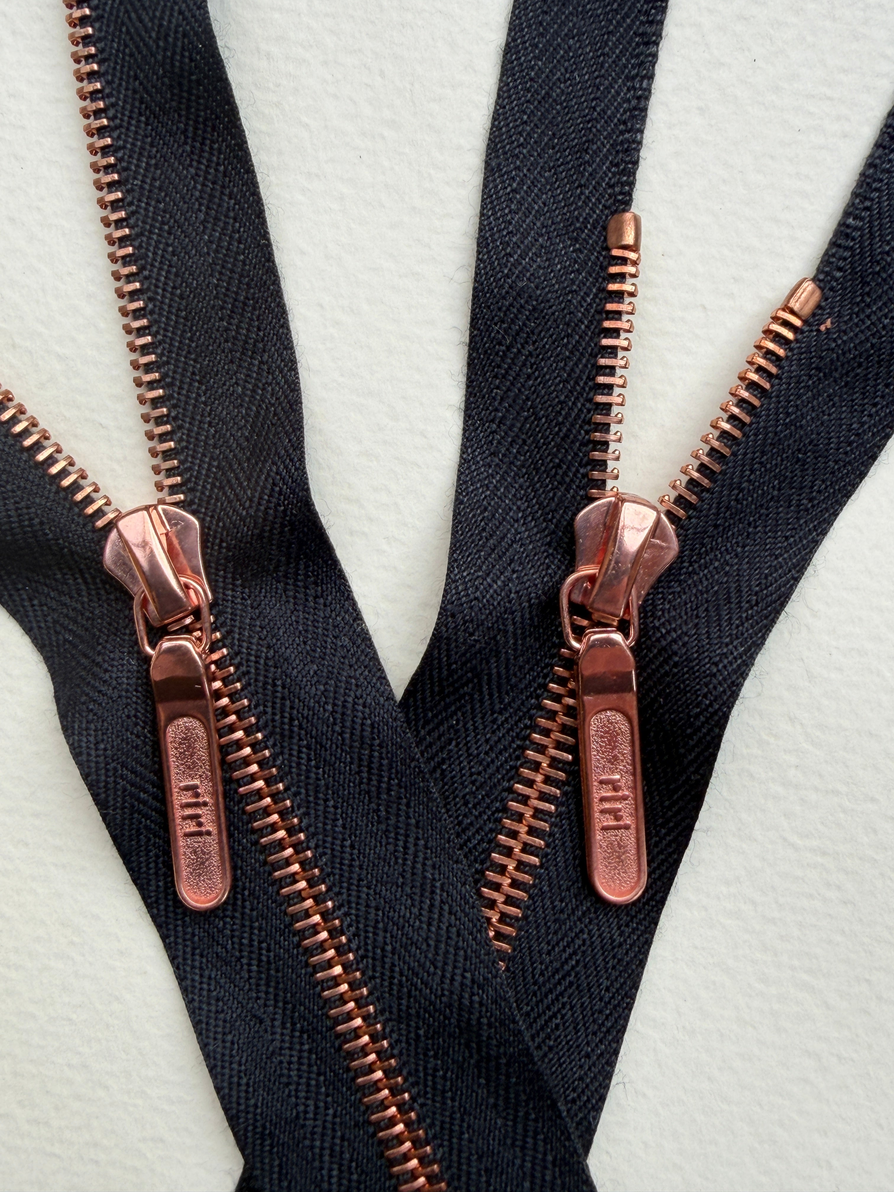 Close up Riri openend two way metal zip black copper 50cm SP Haberdashery Auckland NZ