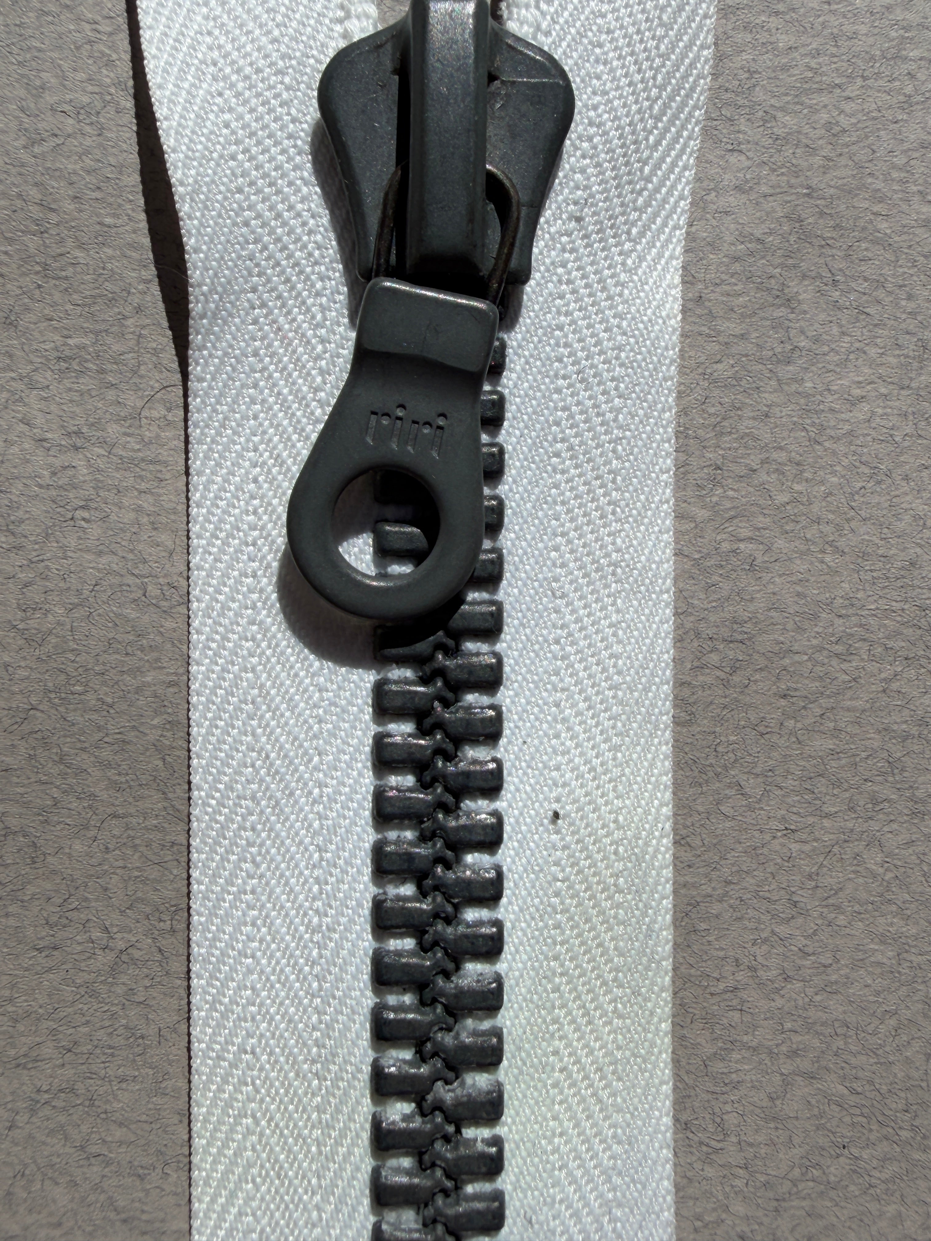 Close up Riri  open end white gunmetal Zip 21cmn  SP Haberdashery Auckland NZ