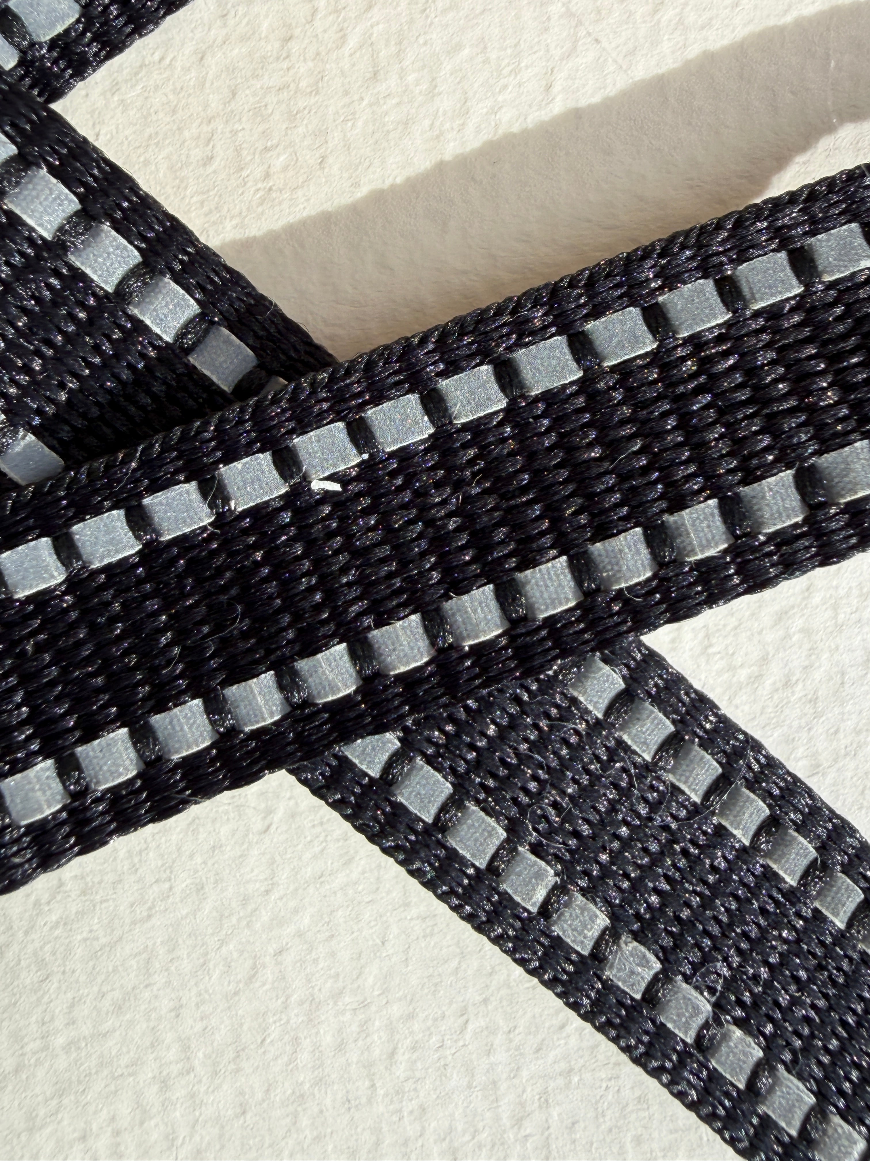 Close-up of black woven braid with white edges 15mm SP Haberdashery Auckland NZ
