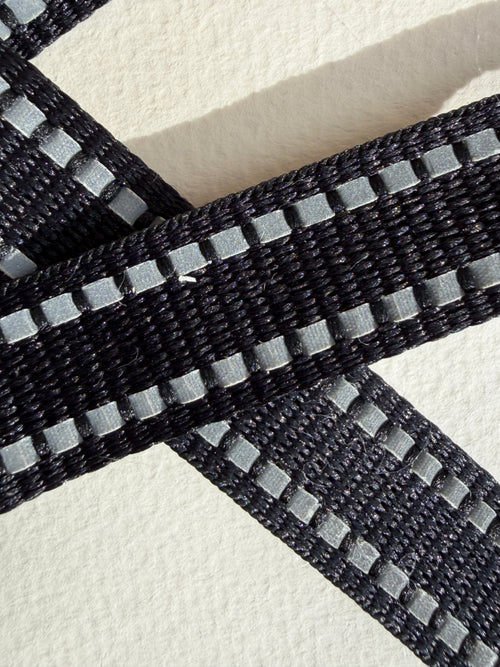 Close-up of black woven braid with white edges 15mm SP Haberdashery Auckland NZ