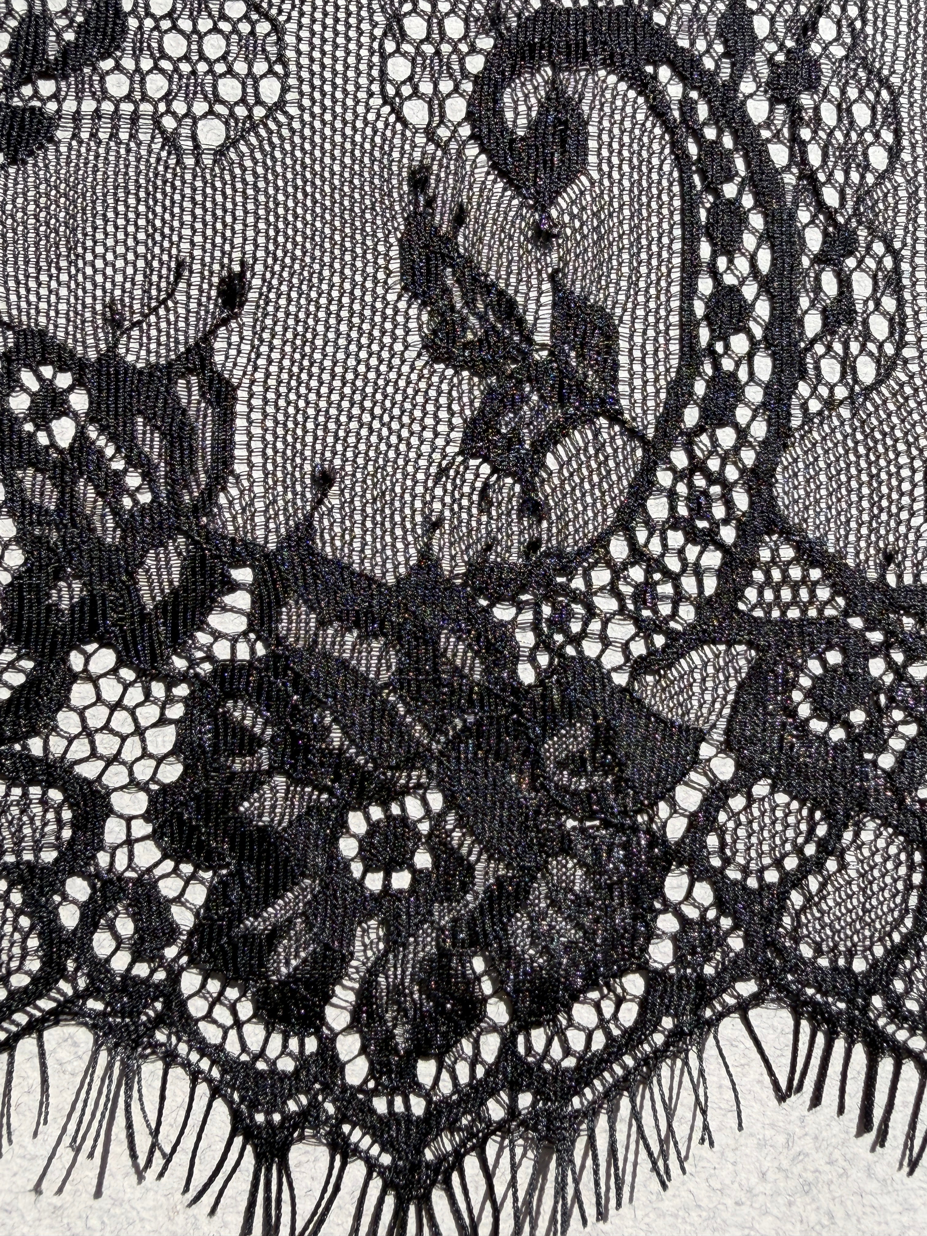 Close up black chantilly lace trim SP Haberdashery Auckland NZ