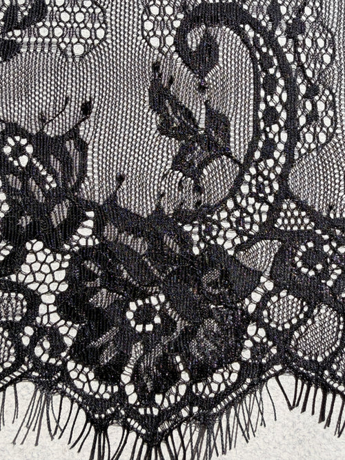 Close up black chantilly lace trim SP Haberdashery Auckland NZ