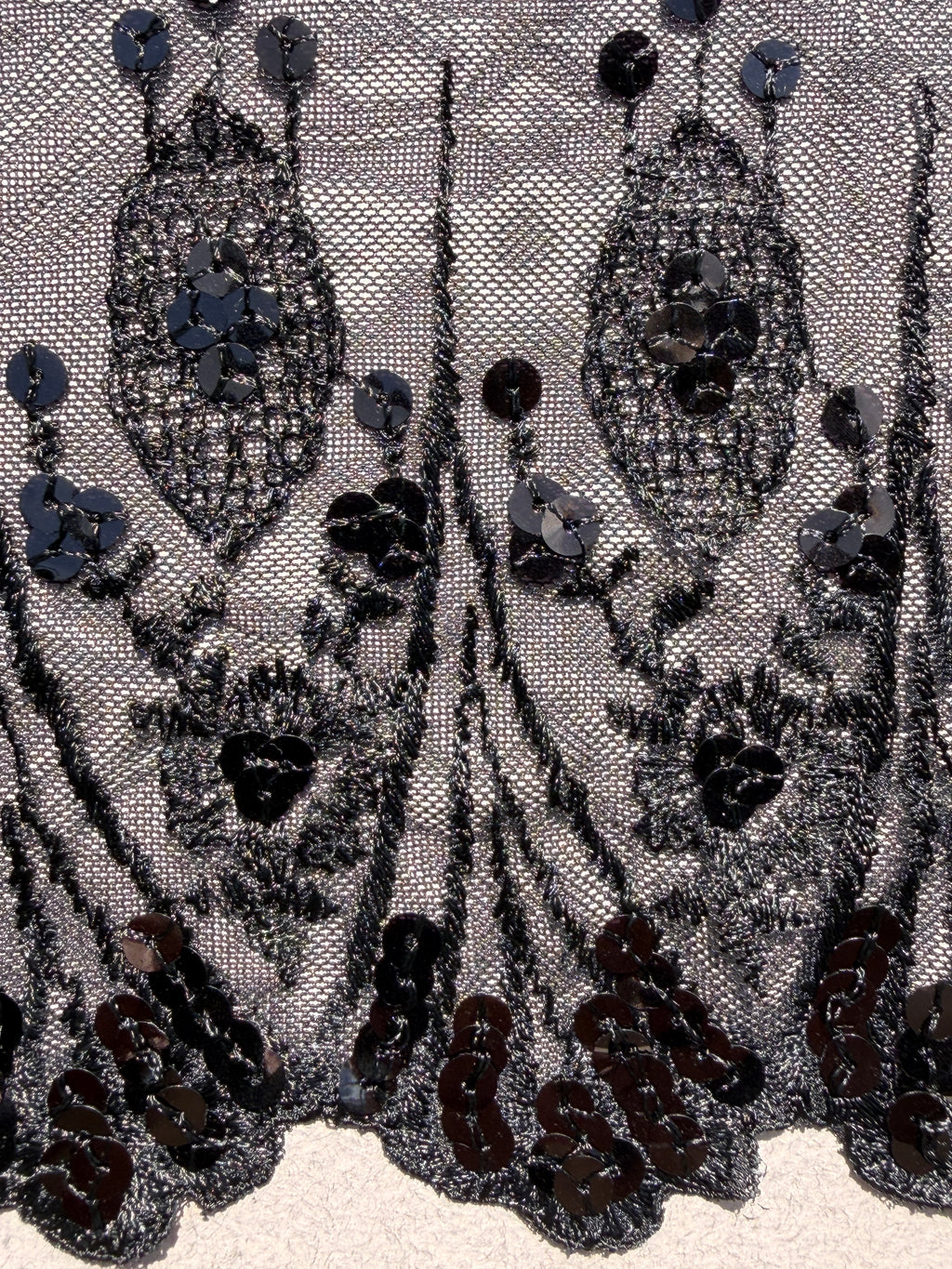 Close up black lace trim with sequins SP Haberdashery Auckland NZ