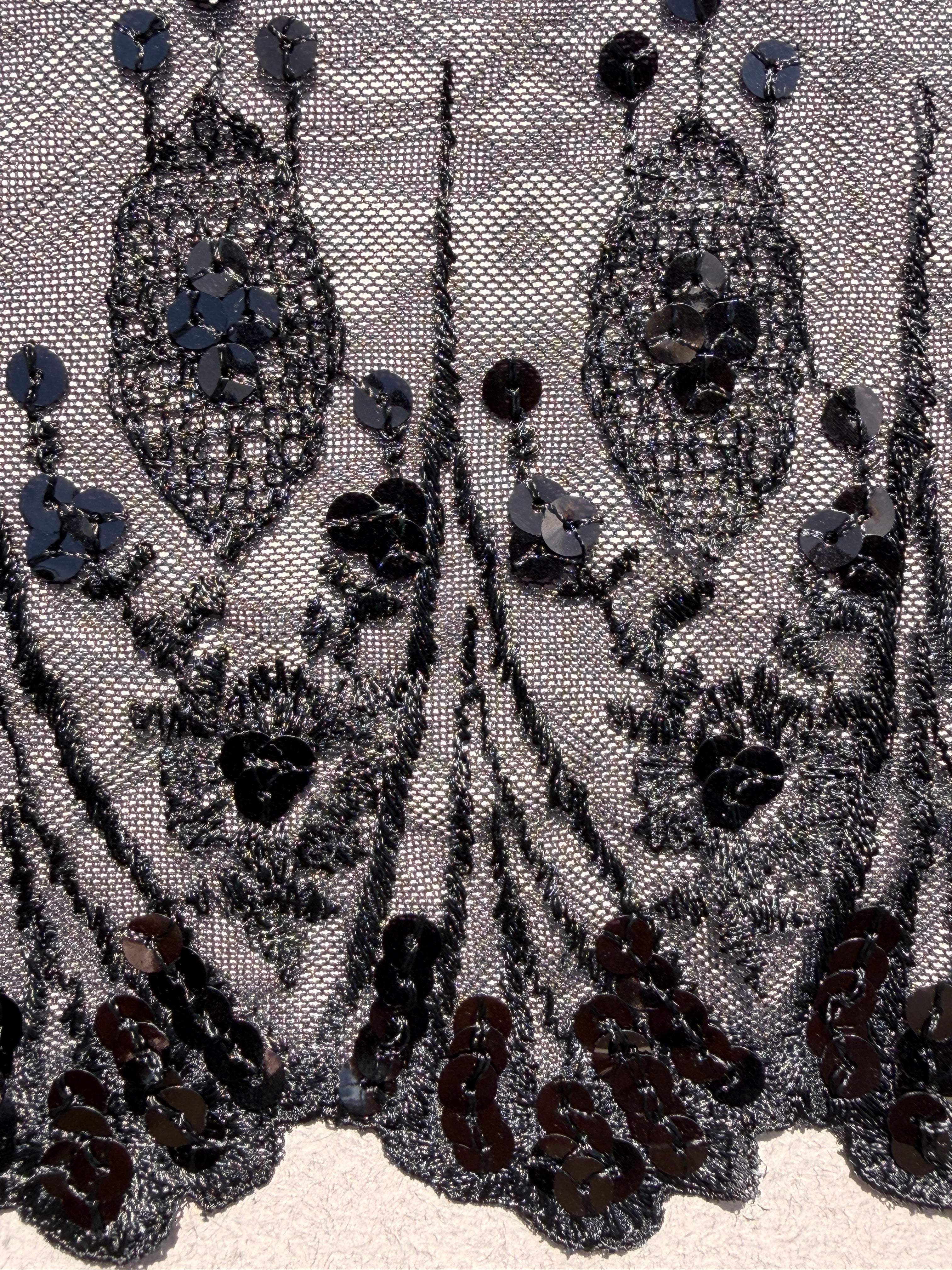 Close up black lace trim with sequins SP Haberdashery Auckland NZ