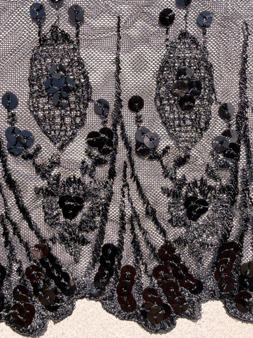Close up black lace trim with sequins SP Haberdashery Auckland NZ