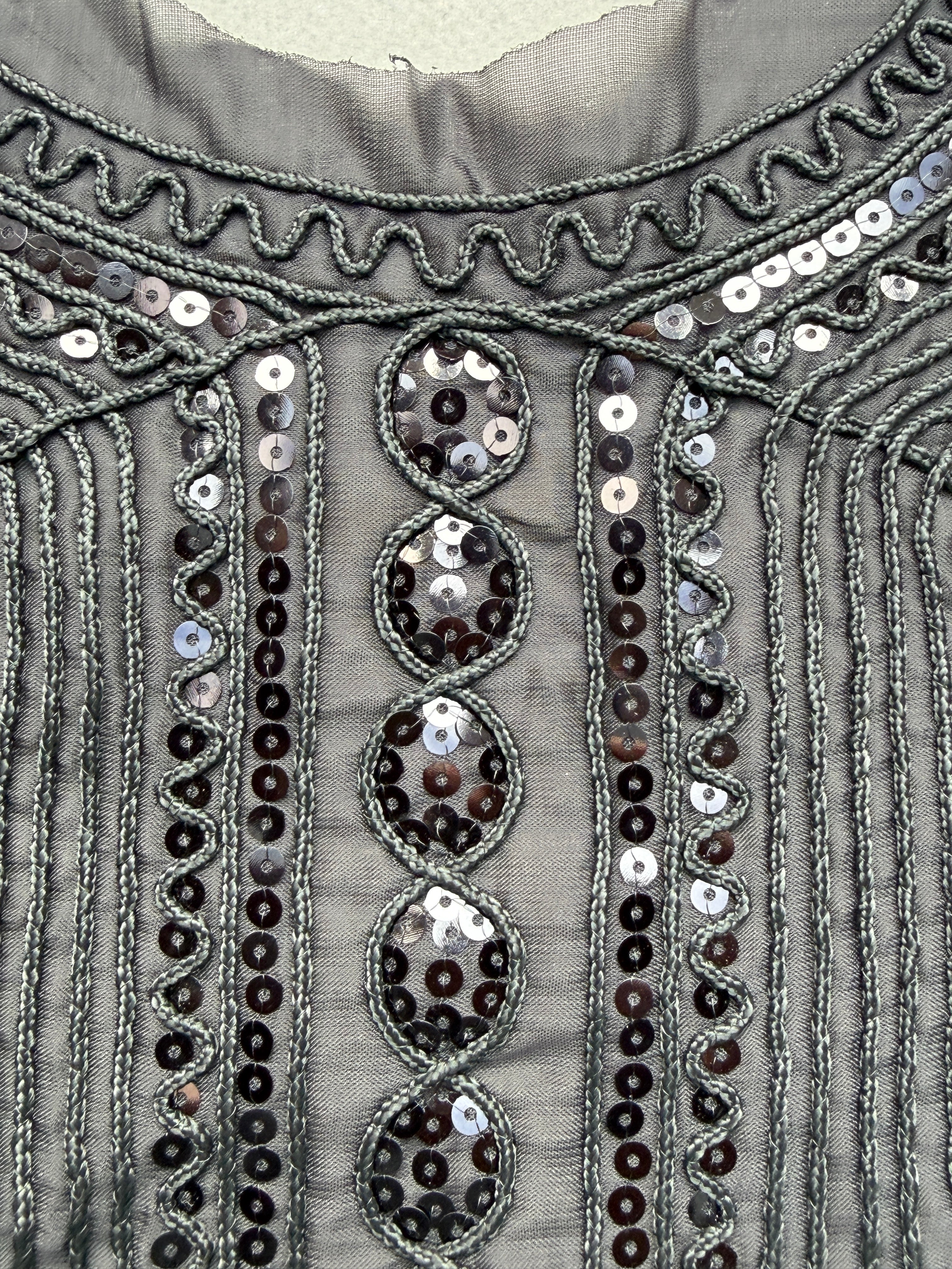 Close up black sequin embroidered trim SP Haberdashery Auckland NZ
