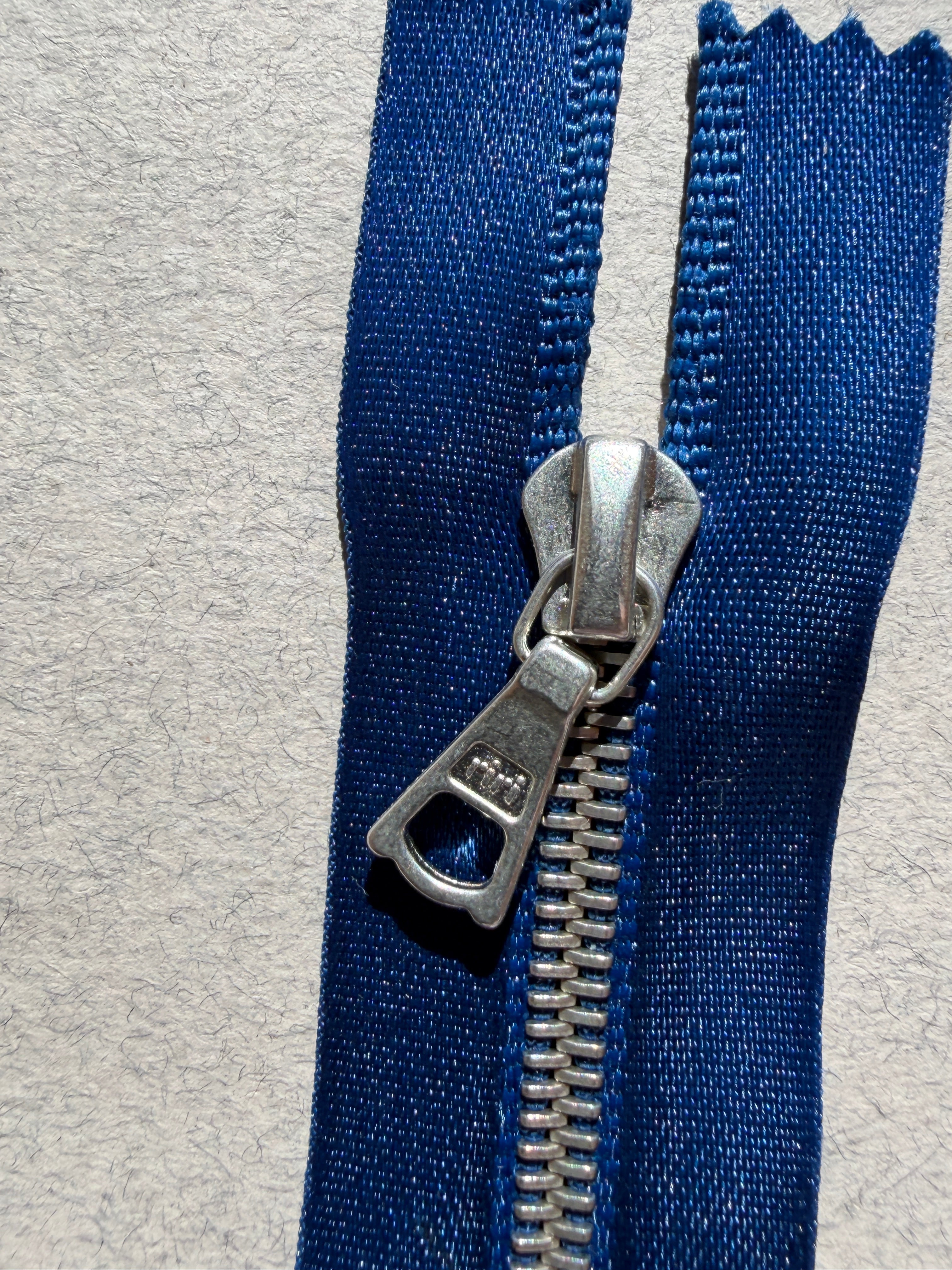  Close up Riri closed end blue satin and silver zip 45cm SP Haberdashery Auckland NZ