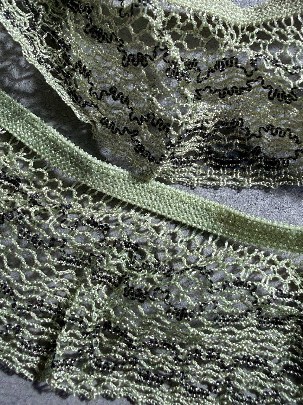 Close up green elastic lace trim 40mm SP Haberdashery Auckland NZ