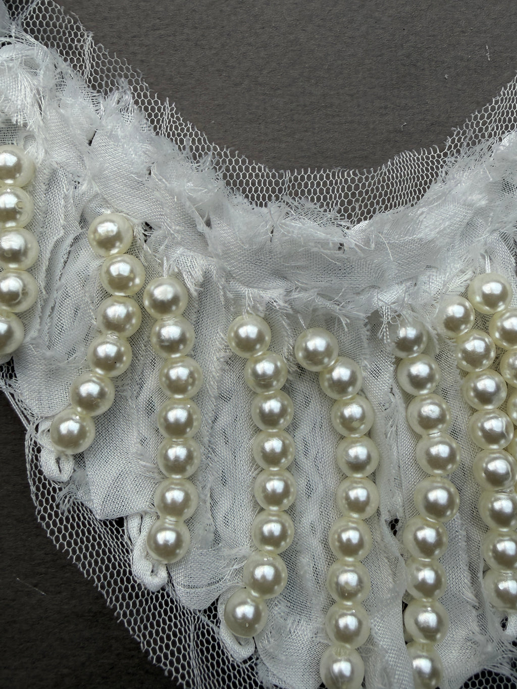 Close up  pearl ruffle neckline trim Sp Haberdashery Auckland NZ