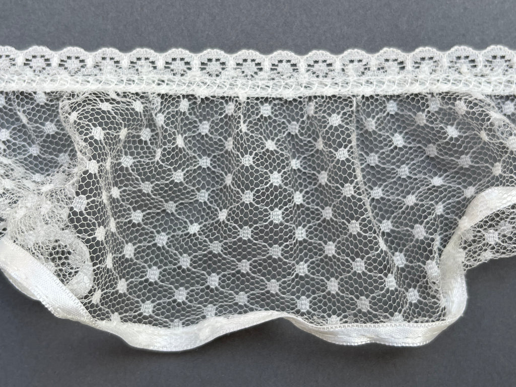 Close up white net gathered trim SP Haberdashery Auckland NZ