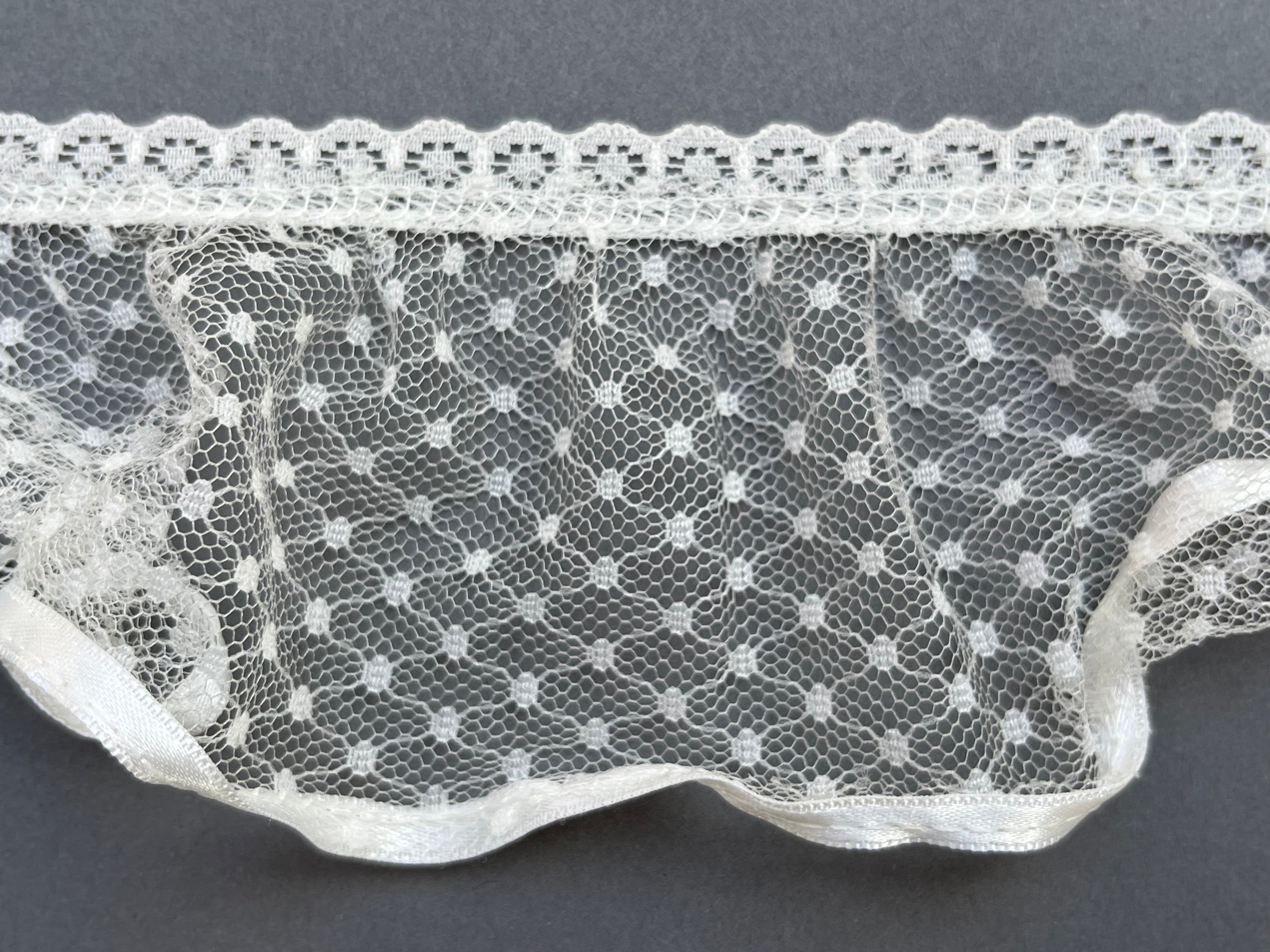 Close up white net gathered trim SP Haberdashery Auckland NZ