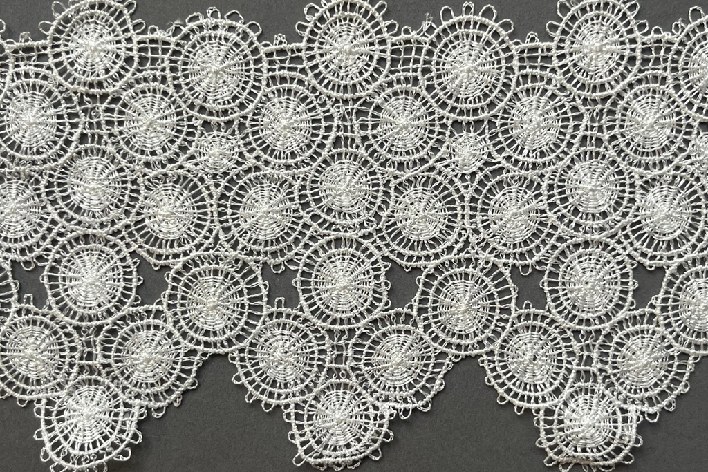 Close up white rayon guipure lace trim SP Haberdashery Auckland NZ